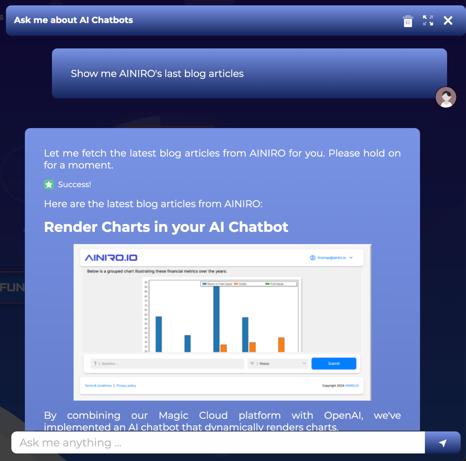 An AI chatbot that's scraping a website displaying the result as structured information