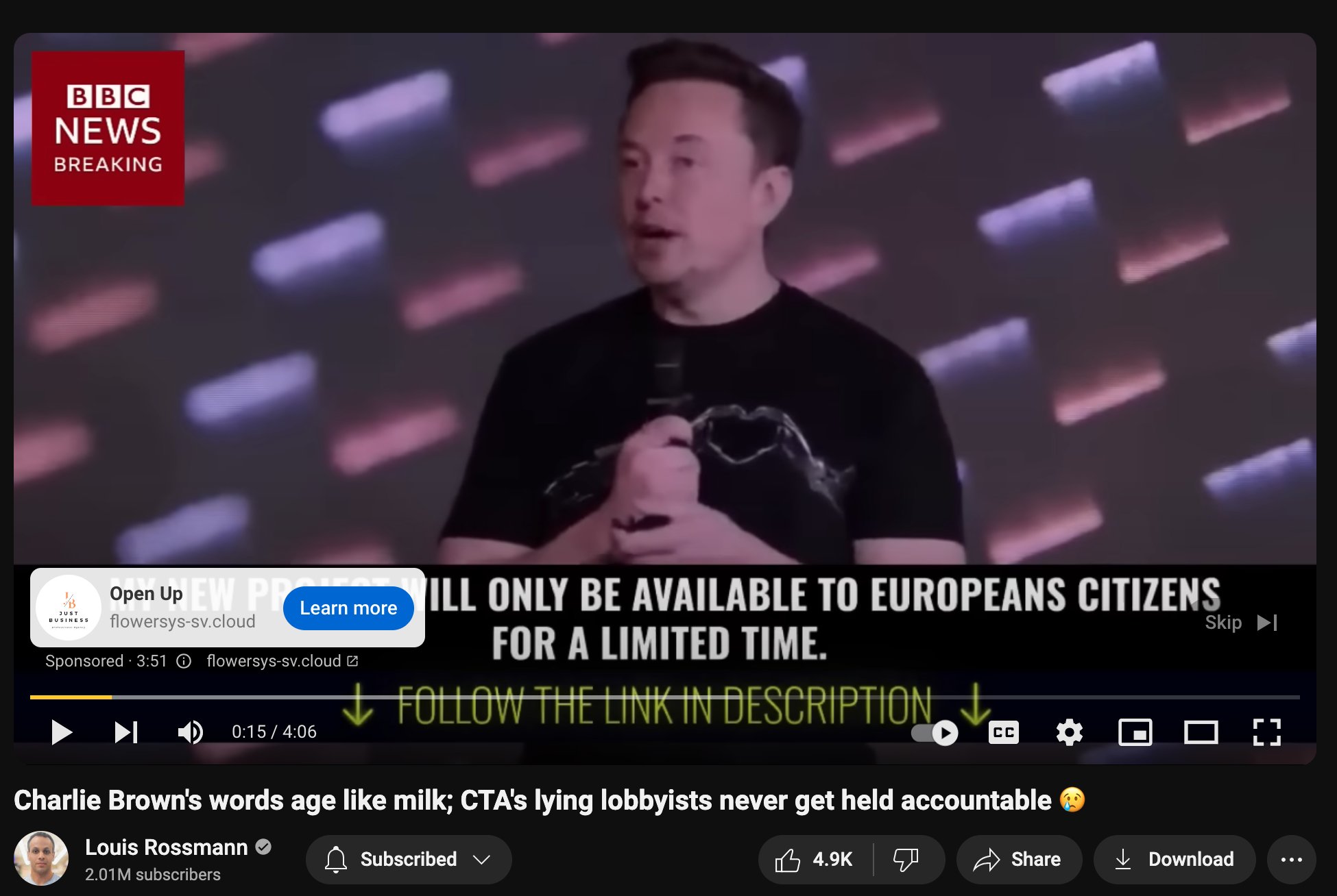 YouTube ad deep faking Elon Musk