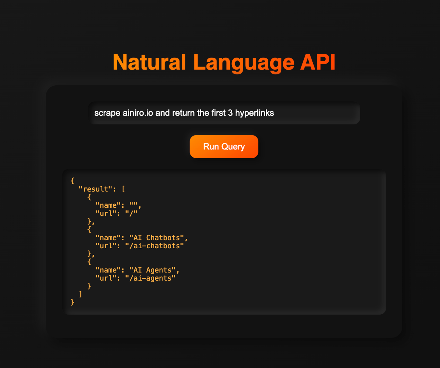 Screenshot of our natural language API scraping a URL and returning the result