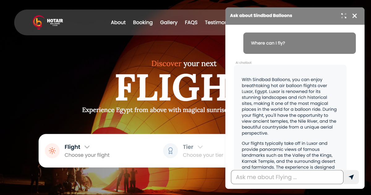 AI Chatbot for Hot Air Balloon Companies AI Chatbot for Hot Air Balloon Companies