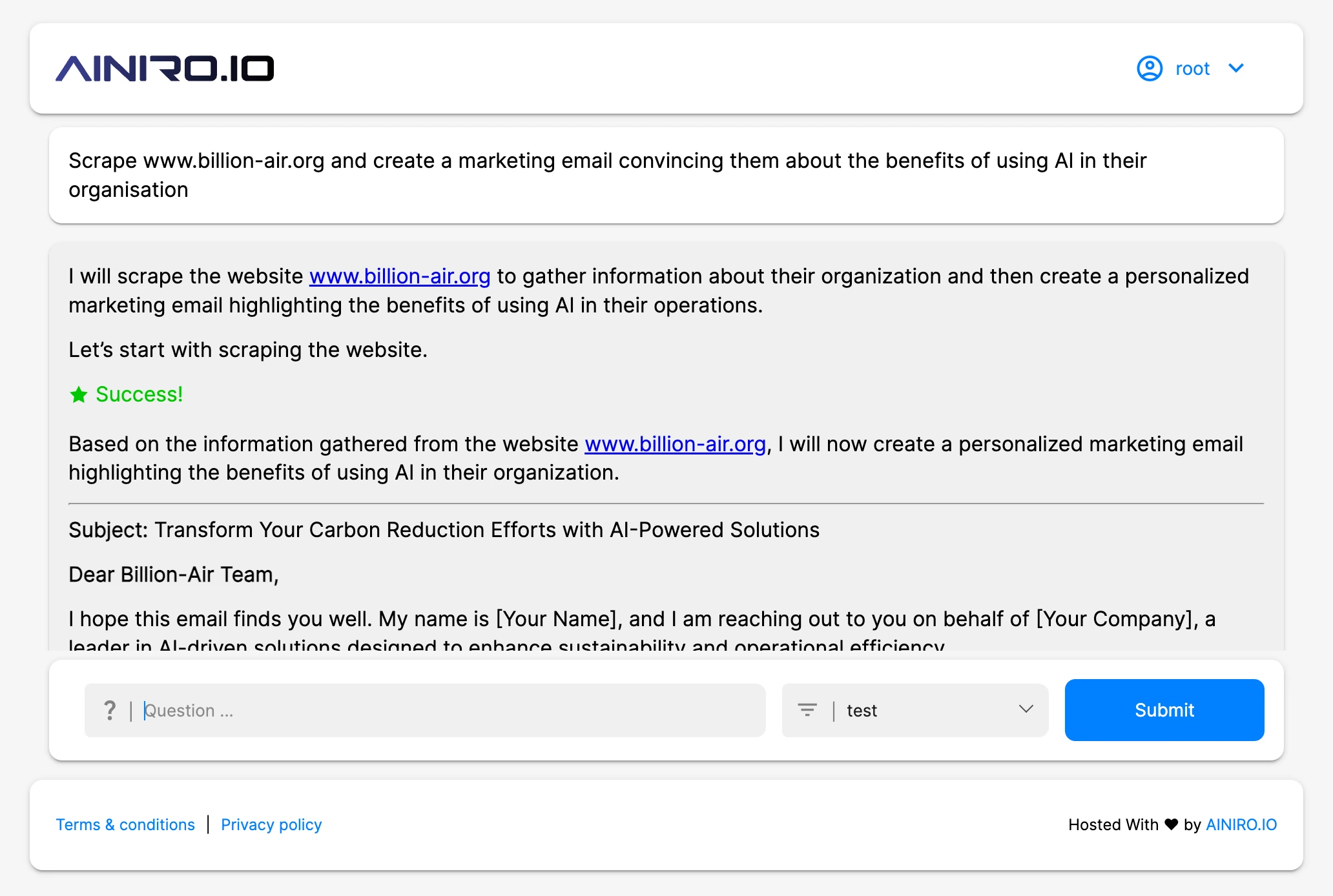 An AI Assistant creating a personalised marketing email by scraping a lead's website