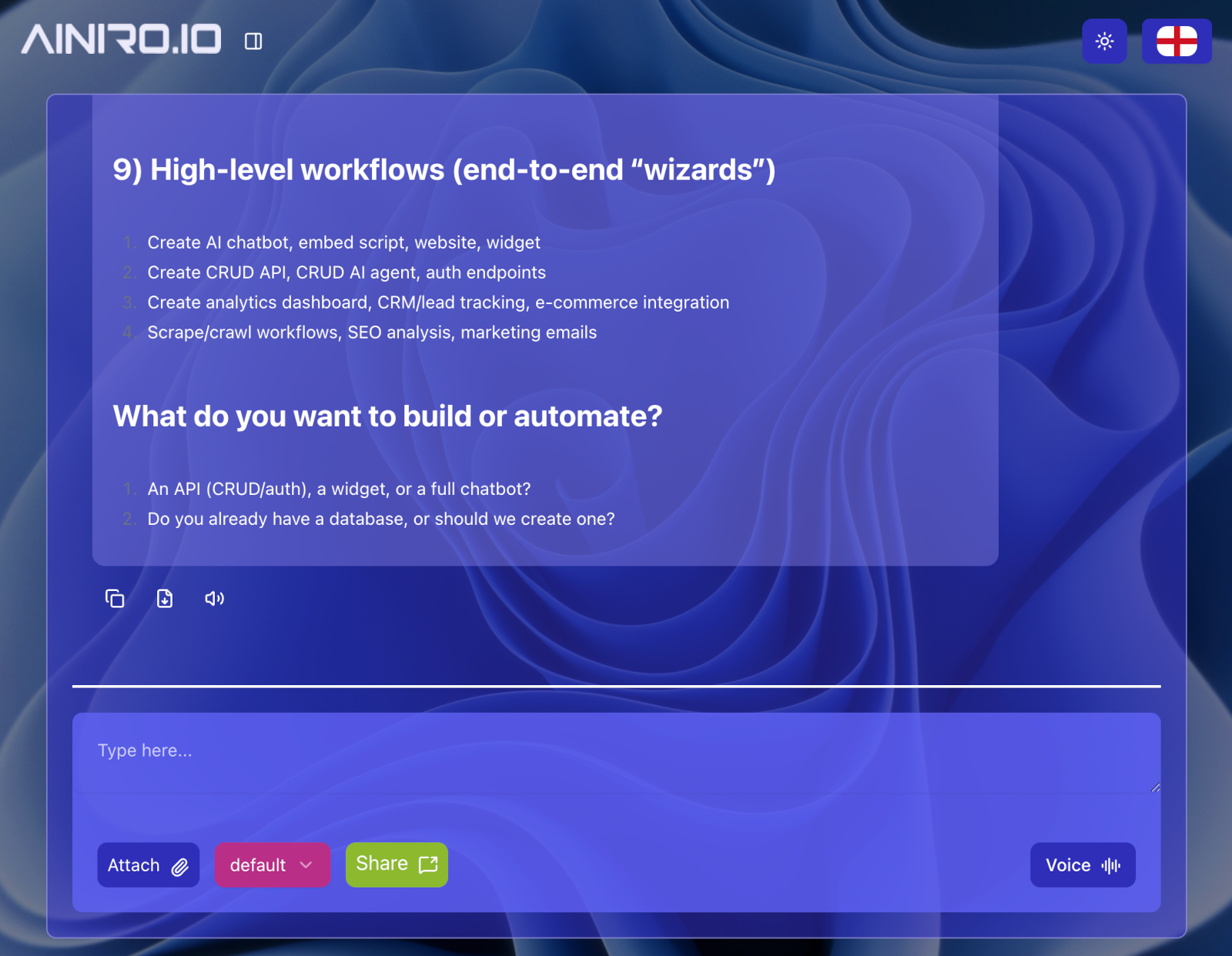 Screenshot of our AI Expert System in the process of developing some automation