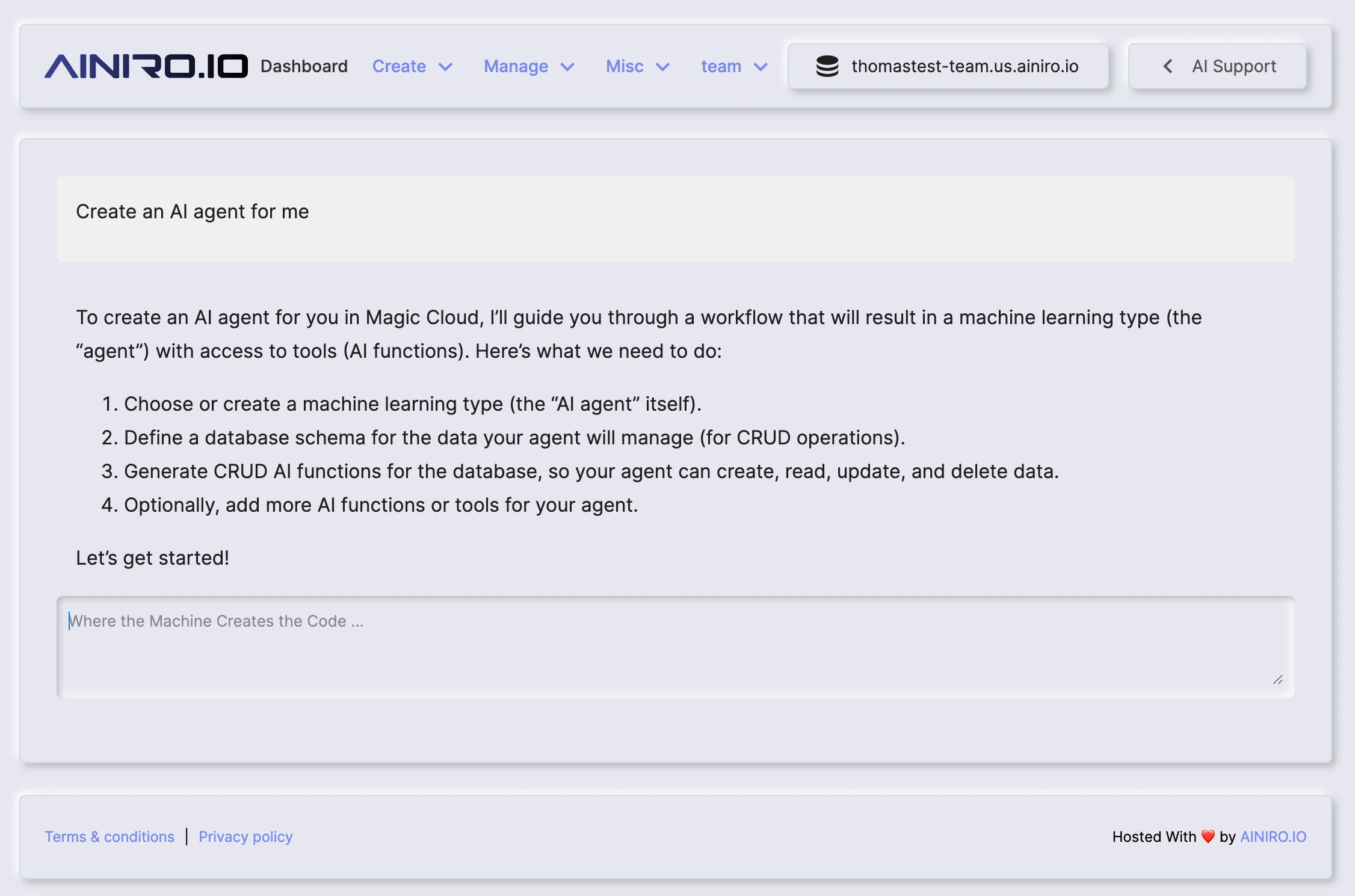 Creating an AI agent using natural language with Magic Cloud