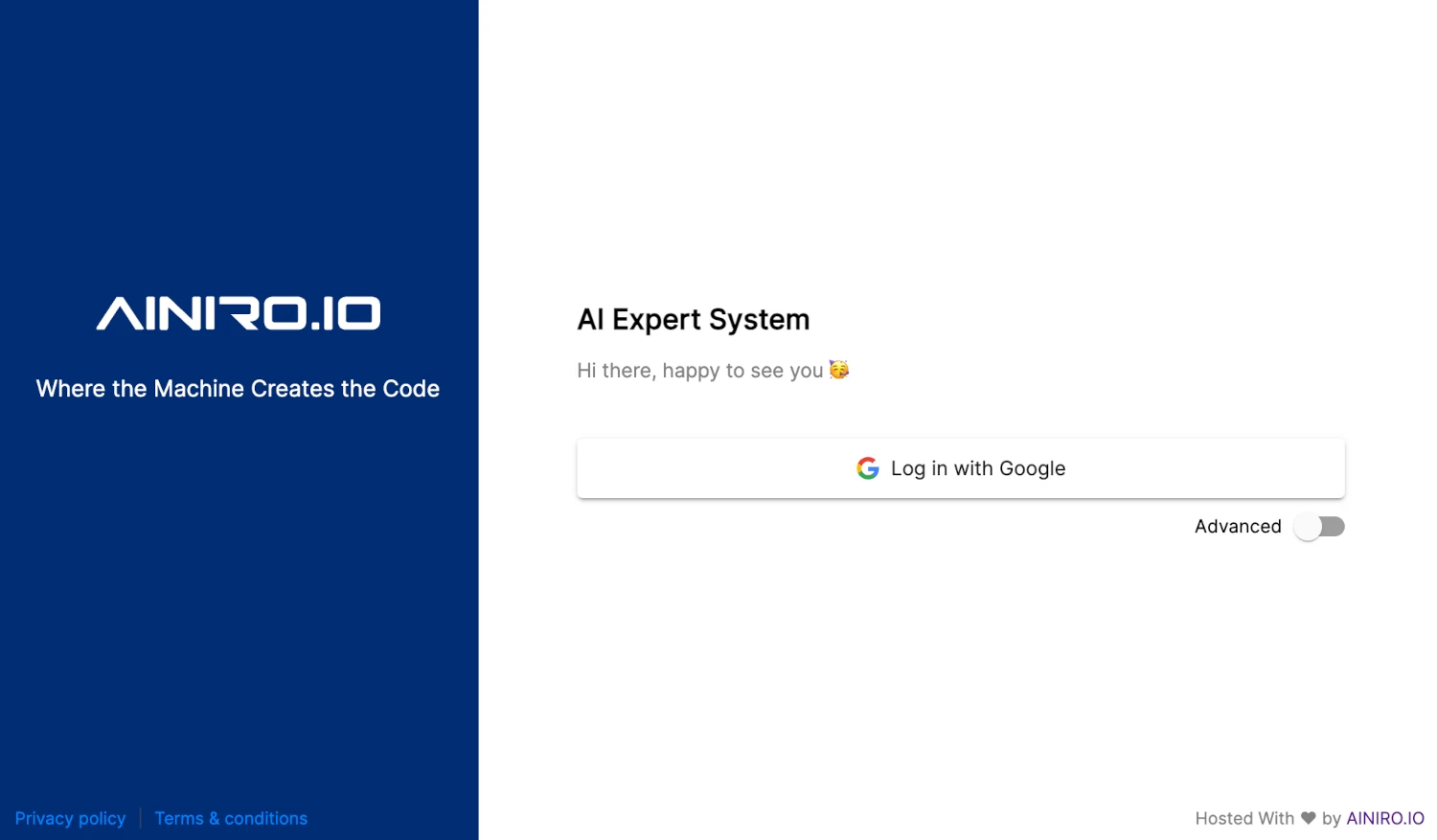 Login screen to AI Expert System