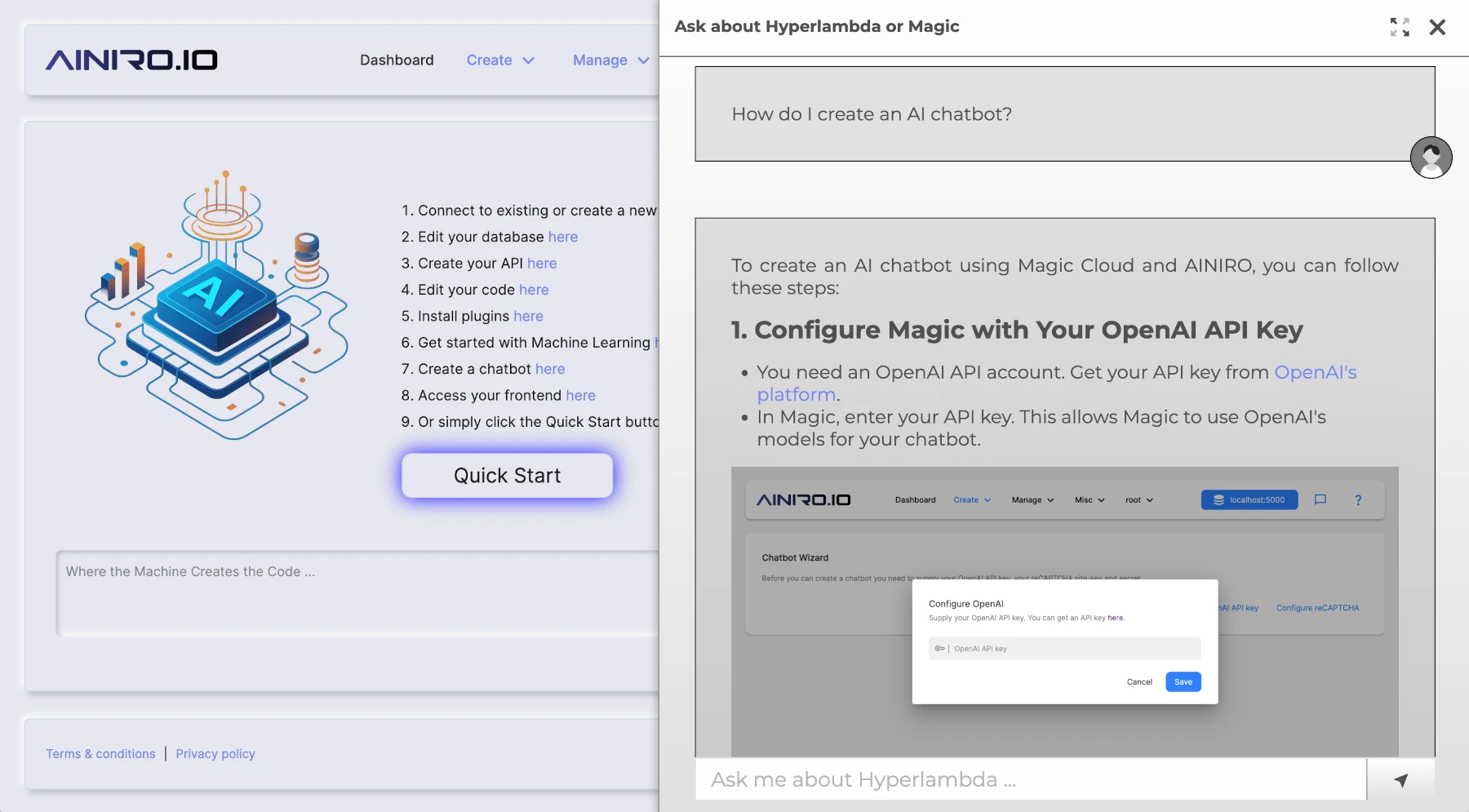 A screenshot of the Magic Clould Dashboard