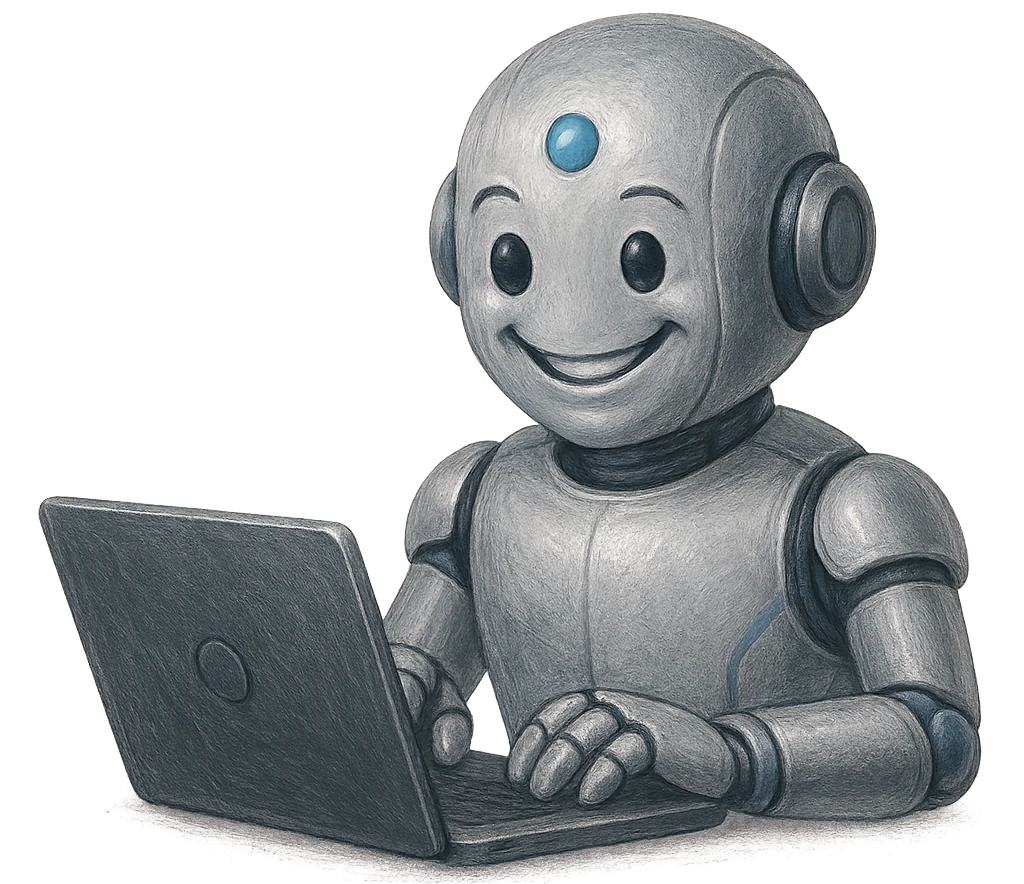 An AI robot helping its owner to create software