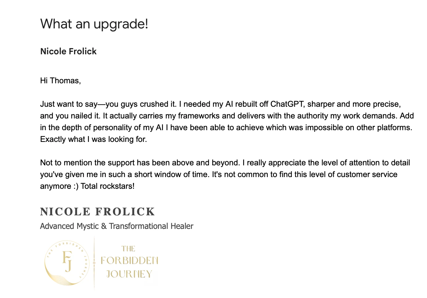 Another happy client telling us how amazing we are