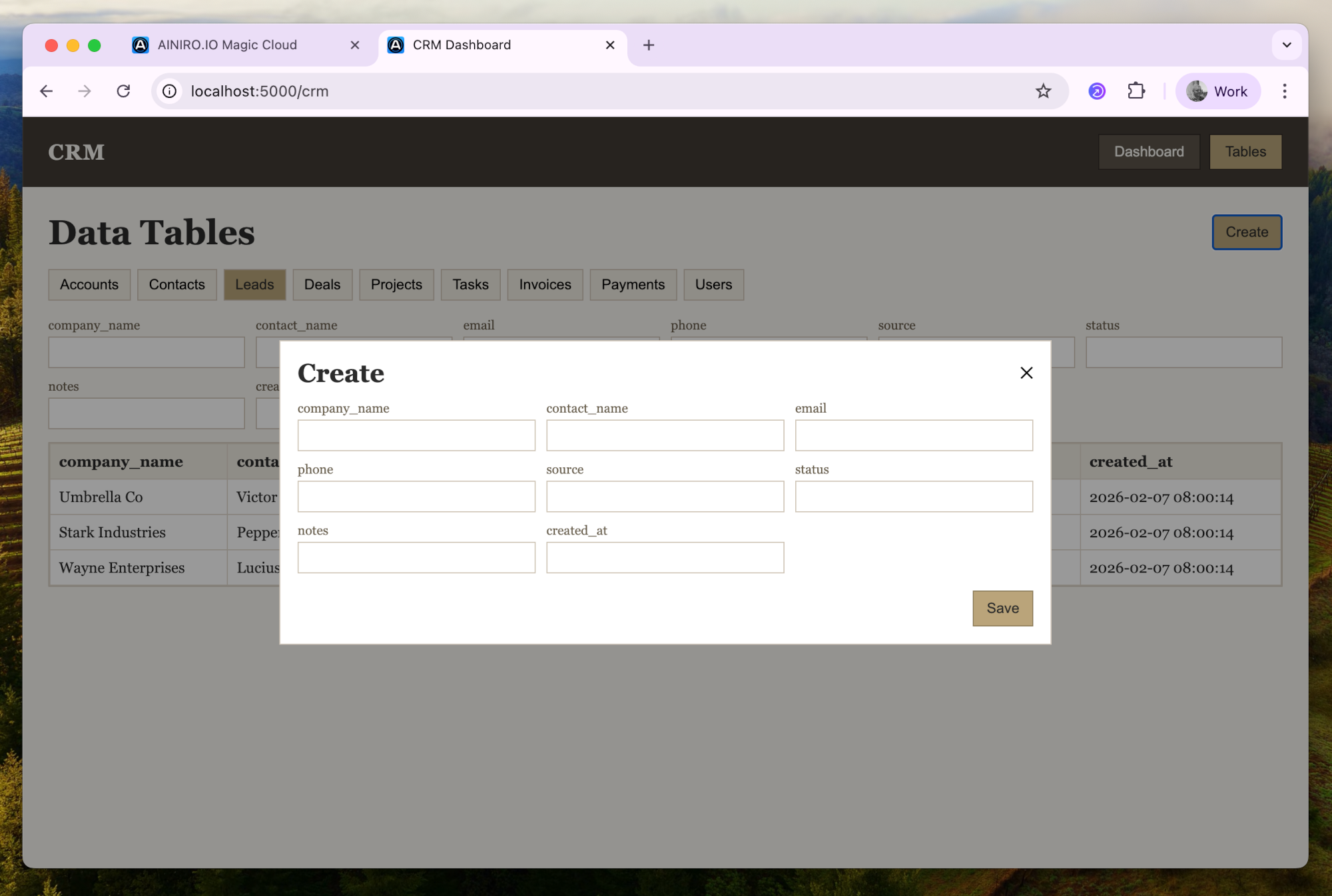 A full stack CRM system built entirely using Magic Cloud and 'vibe coding'