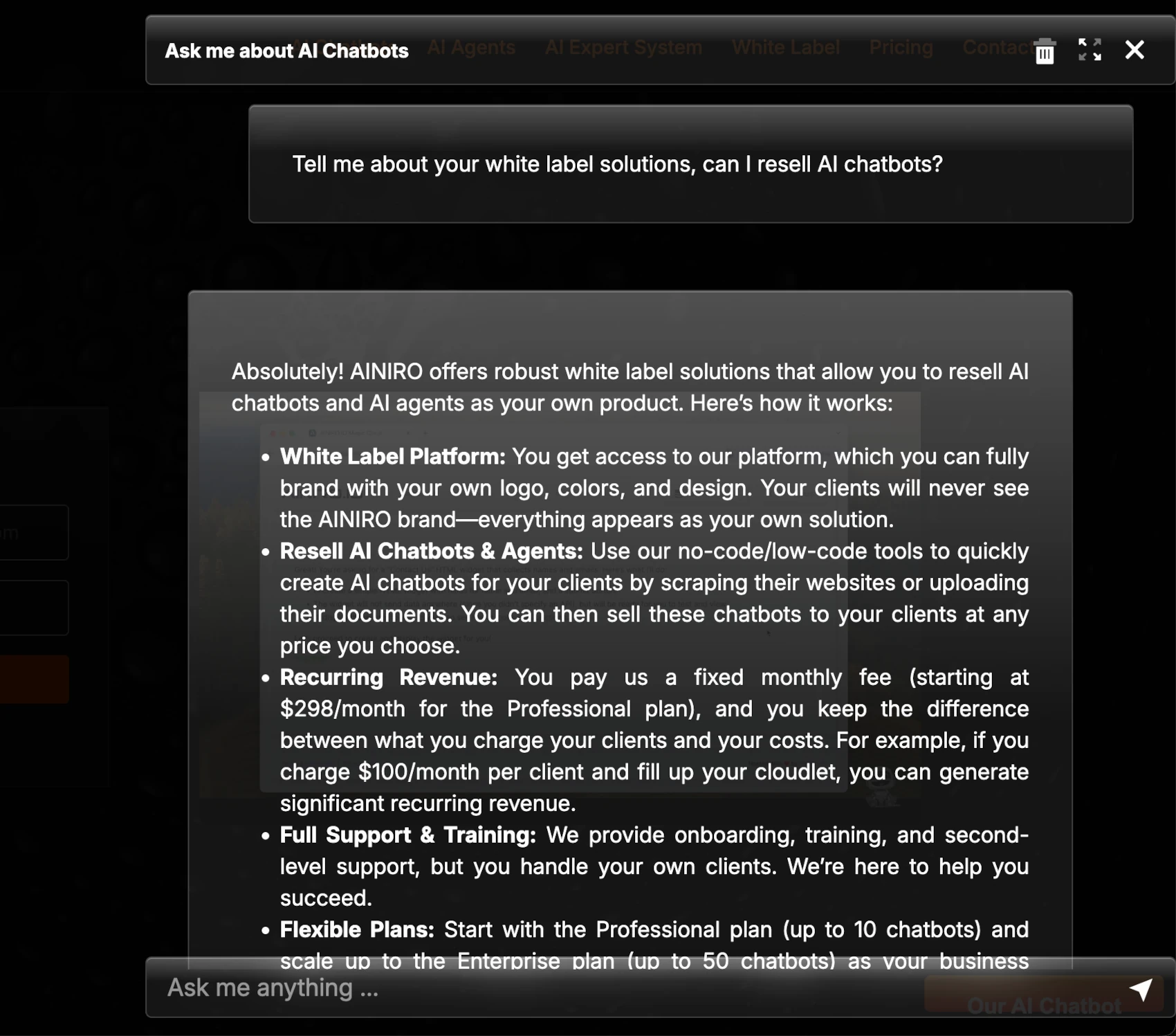 White label our platform and resell our AI chatbots