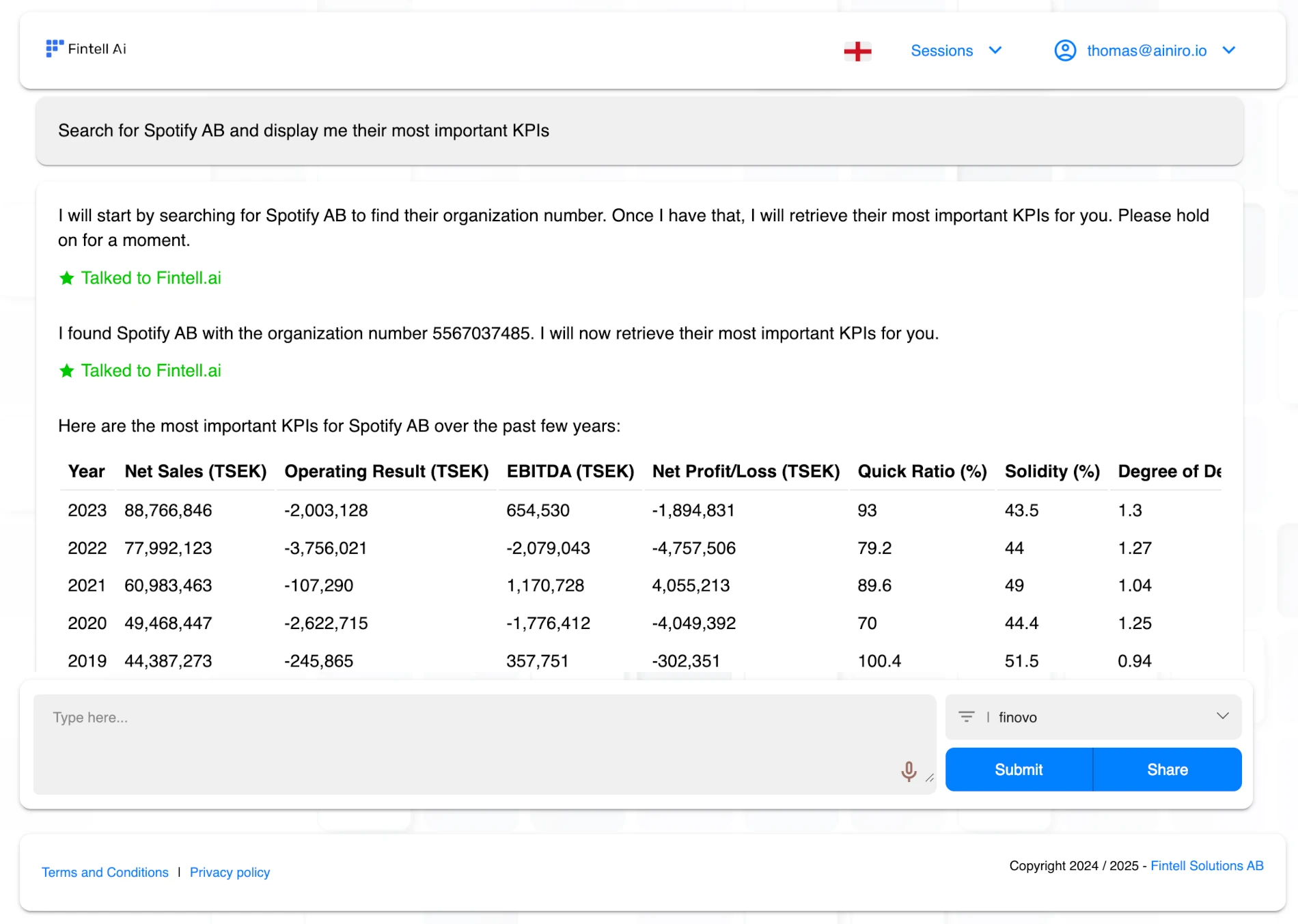 Screenshot of our AI Expert System answering questions