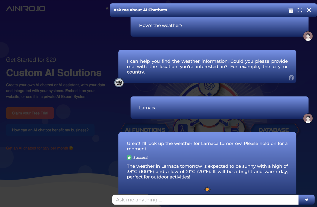 AI chatbot giving information about the weather