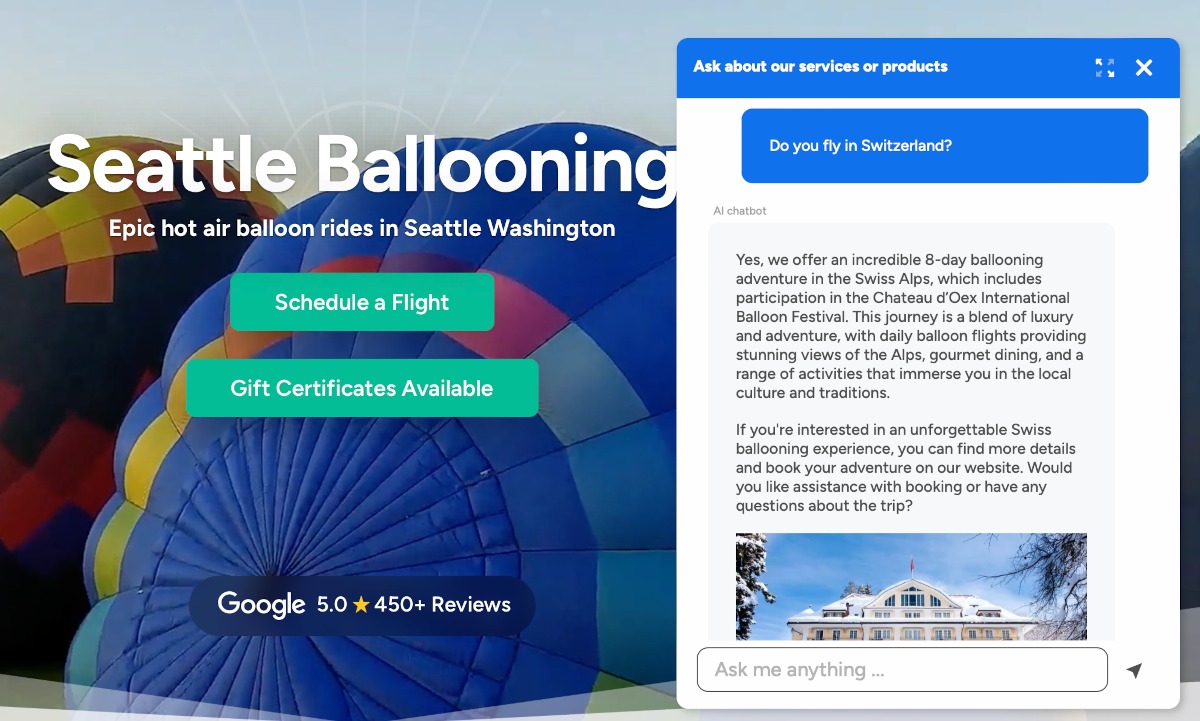 Images in an AI Chatbot for Balloon Flights