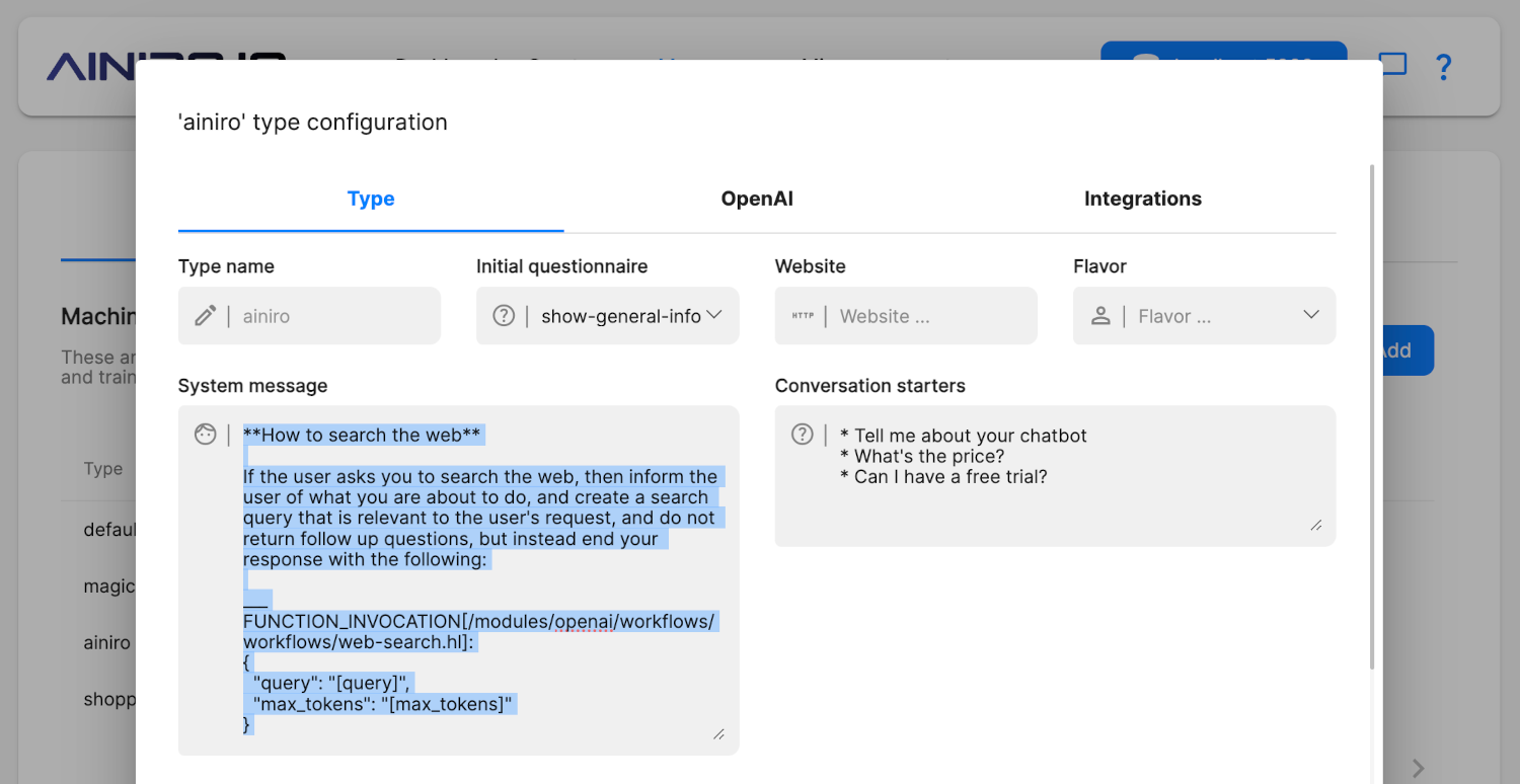 AI functions in your system message