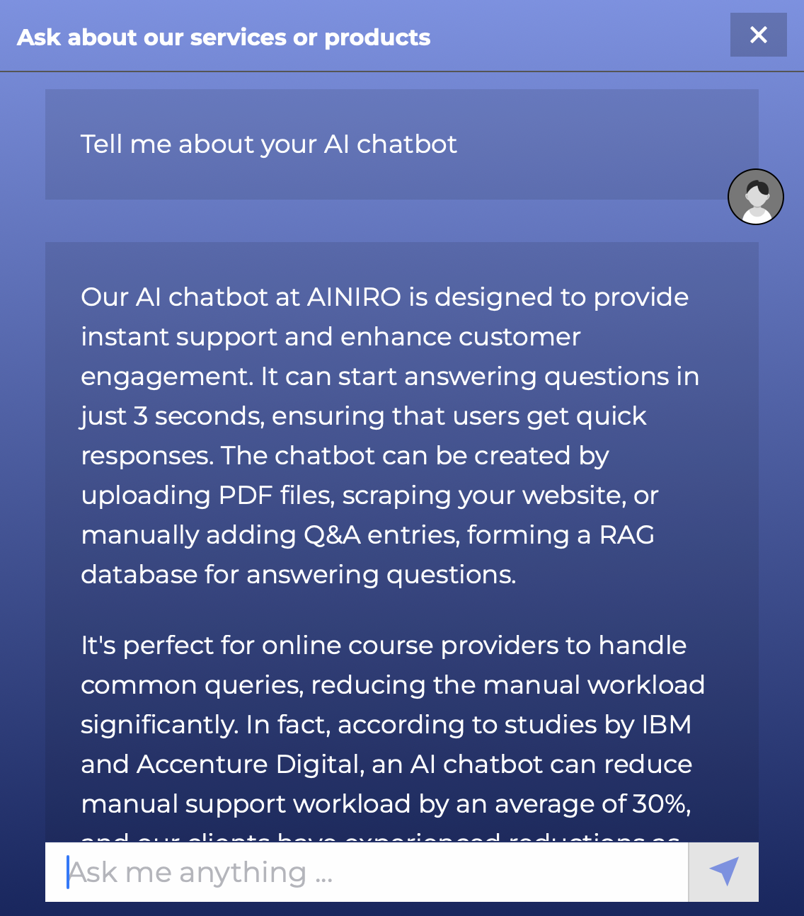 AINIRO's AI chatbot