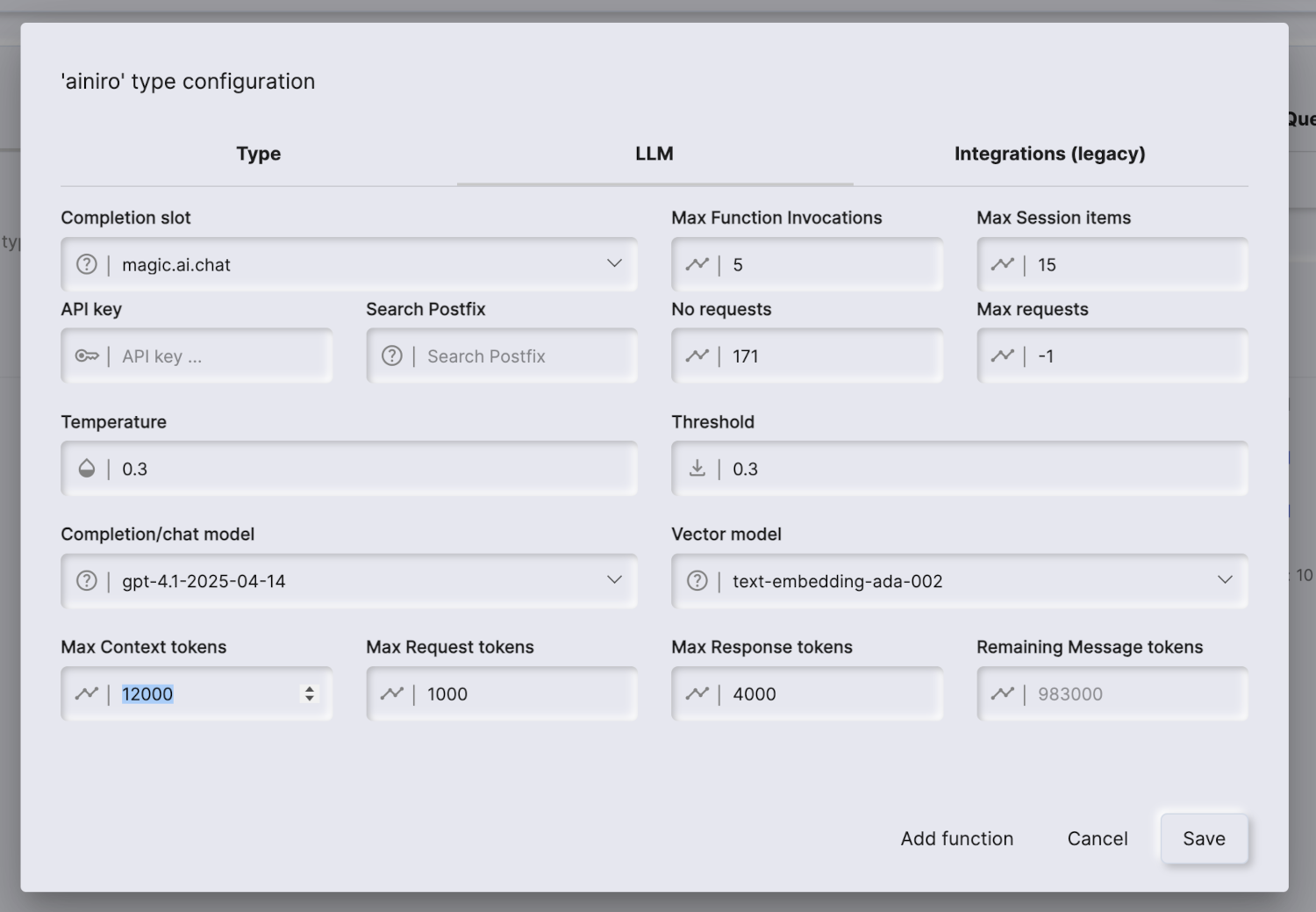 Configuring the max context token window