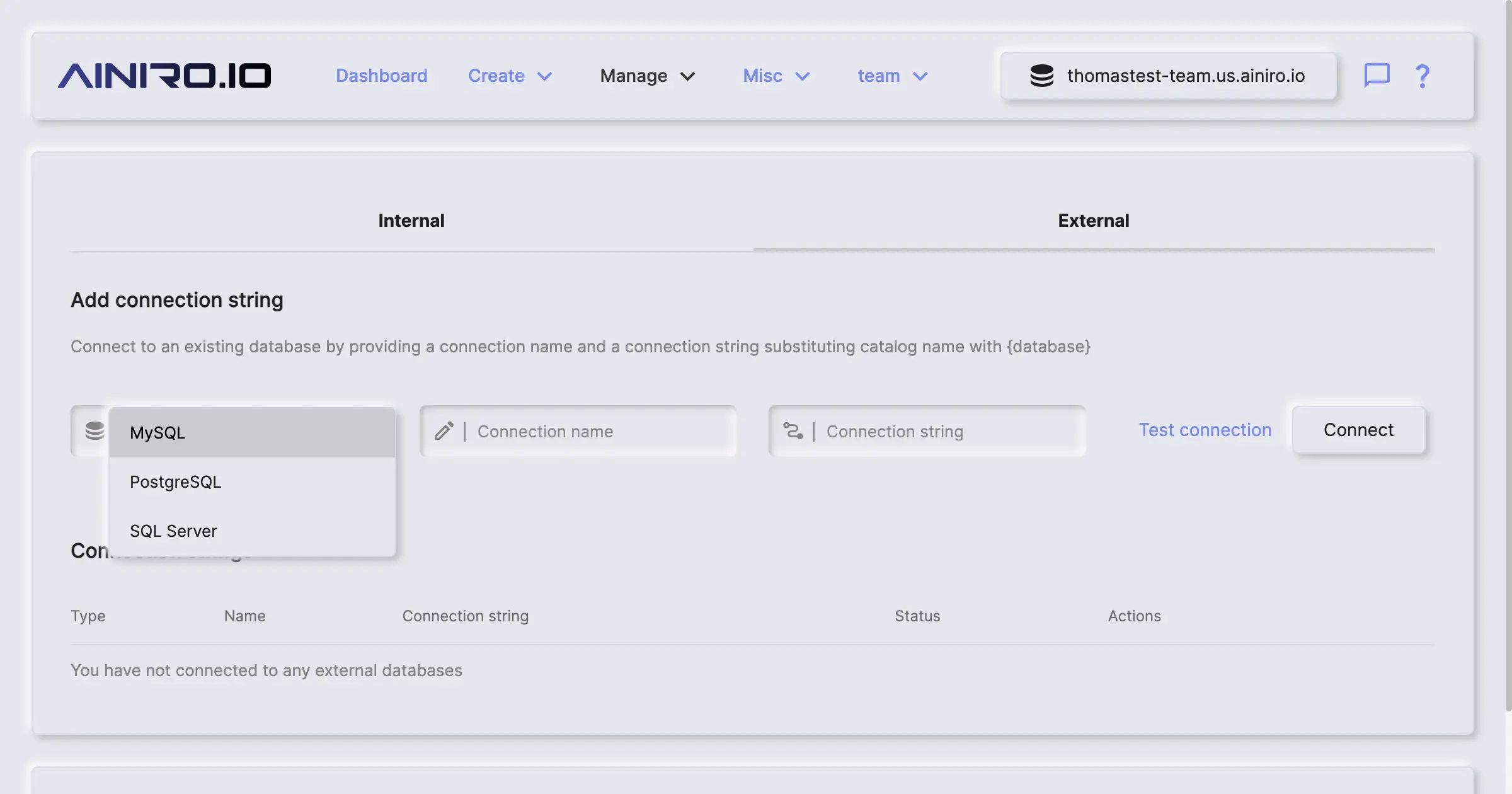 Connect SQL Studio to an existing database