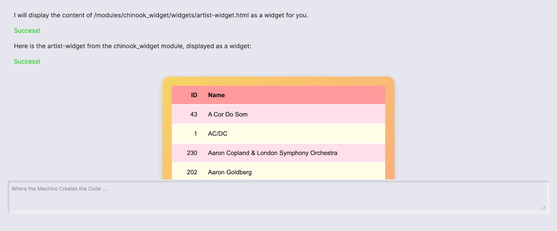 Chinook database widget