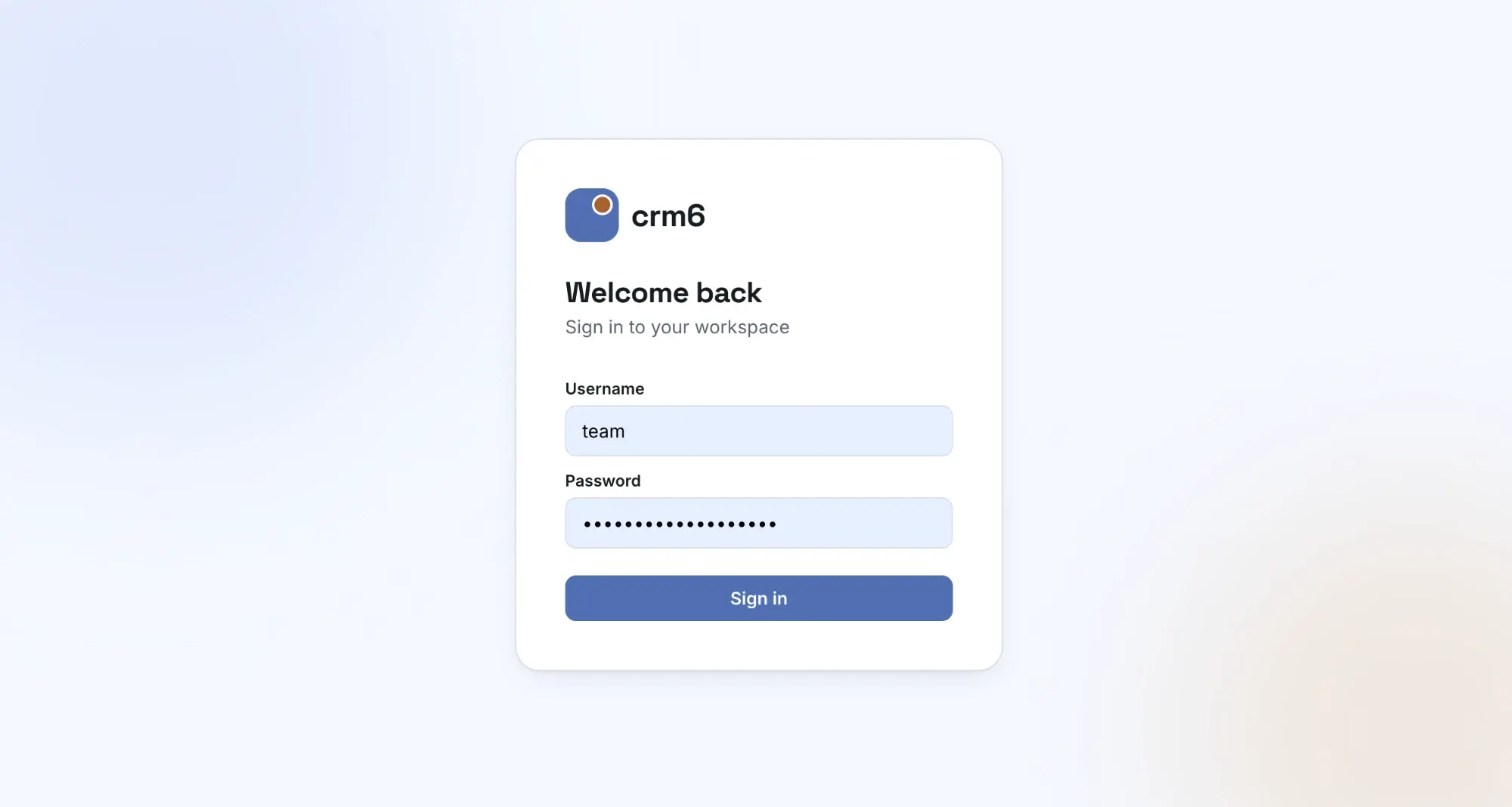 The crm6 login screen using Magic's built-in authentication