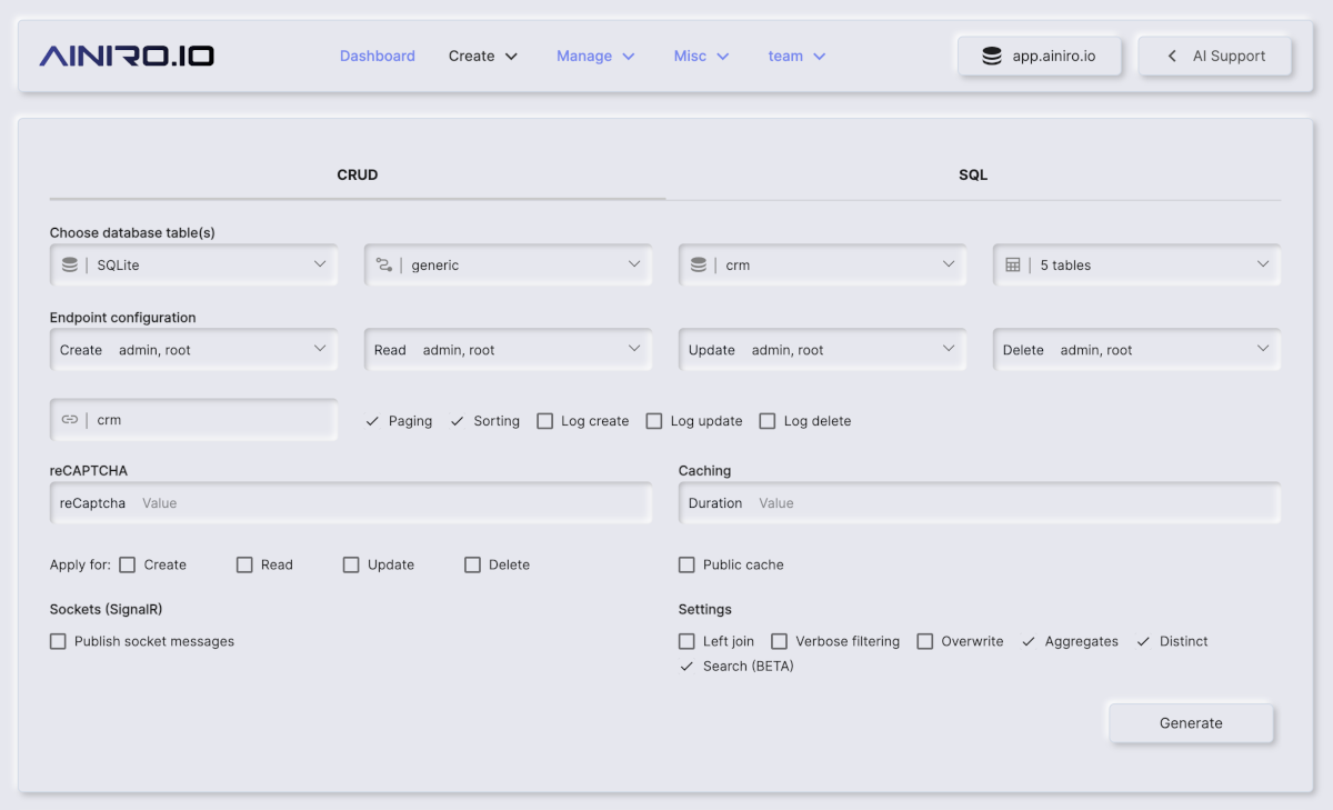 Generating our CRUD API