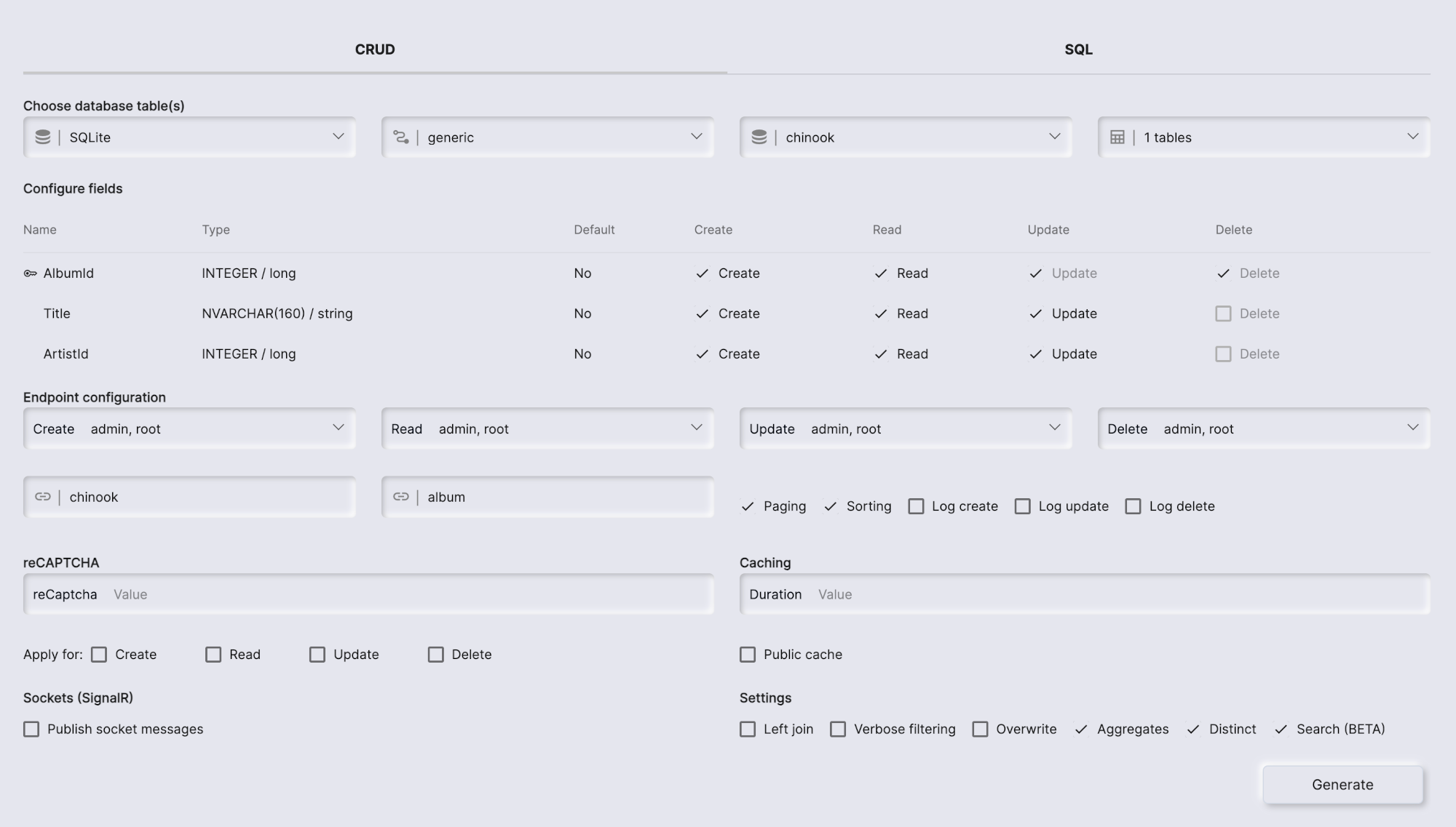 Magic's CRUD generator wrapping an SQL database into an HTTP API