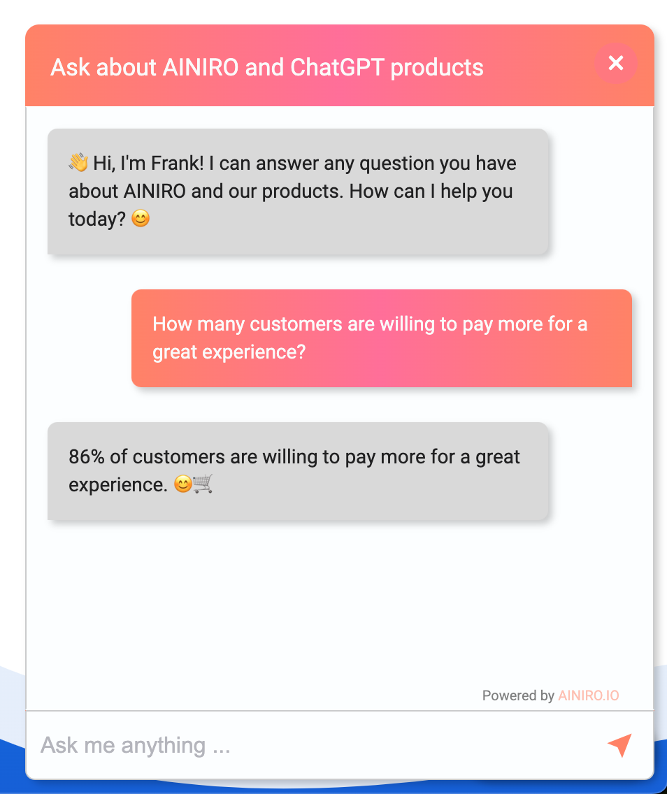 Example of AI chatbot answering questions from our article