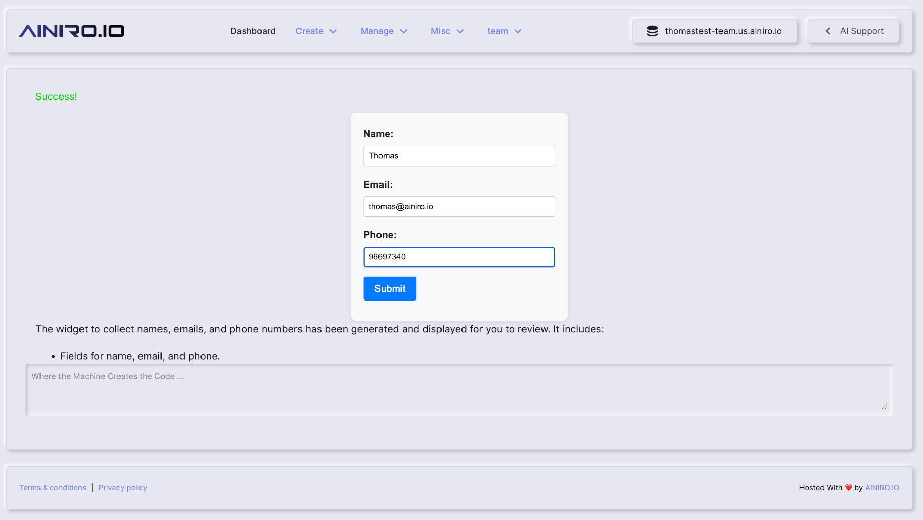 Creating a widget that collects names, emails, and phone numbers
