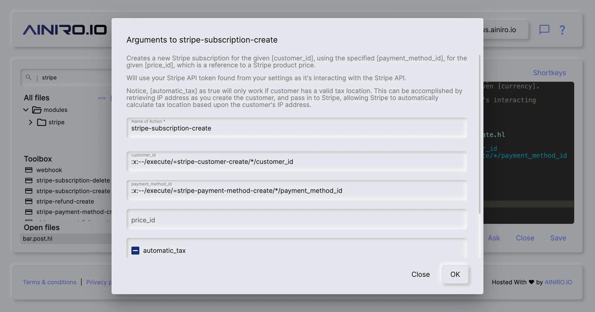 Declarative programming with Hyper IDE to create a Stripe payment