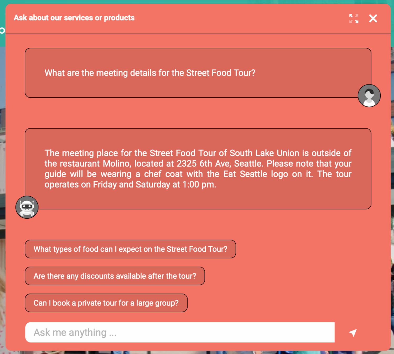 Eat Seattle's AI chatbot answering another question