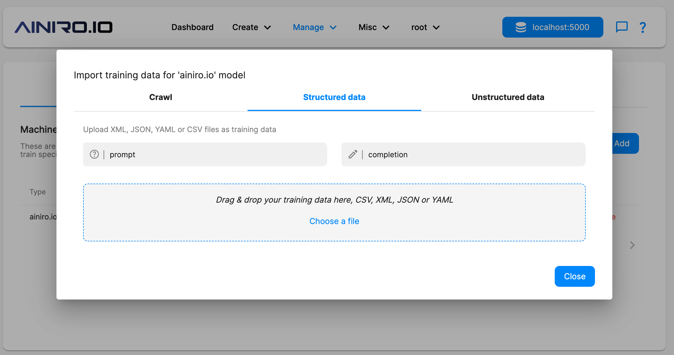 Importing files to your AI chatbot