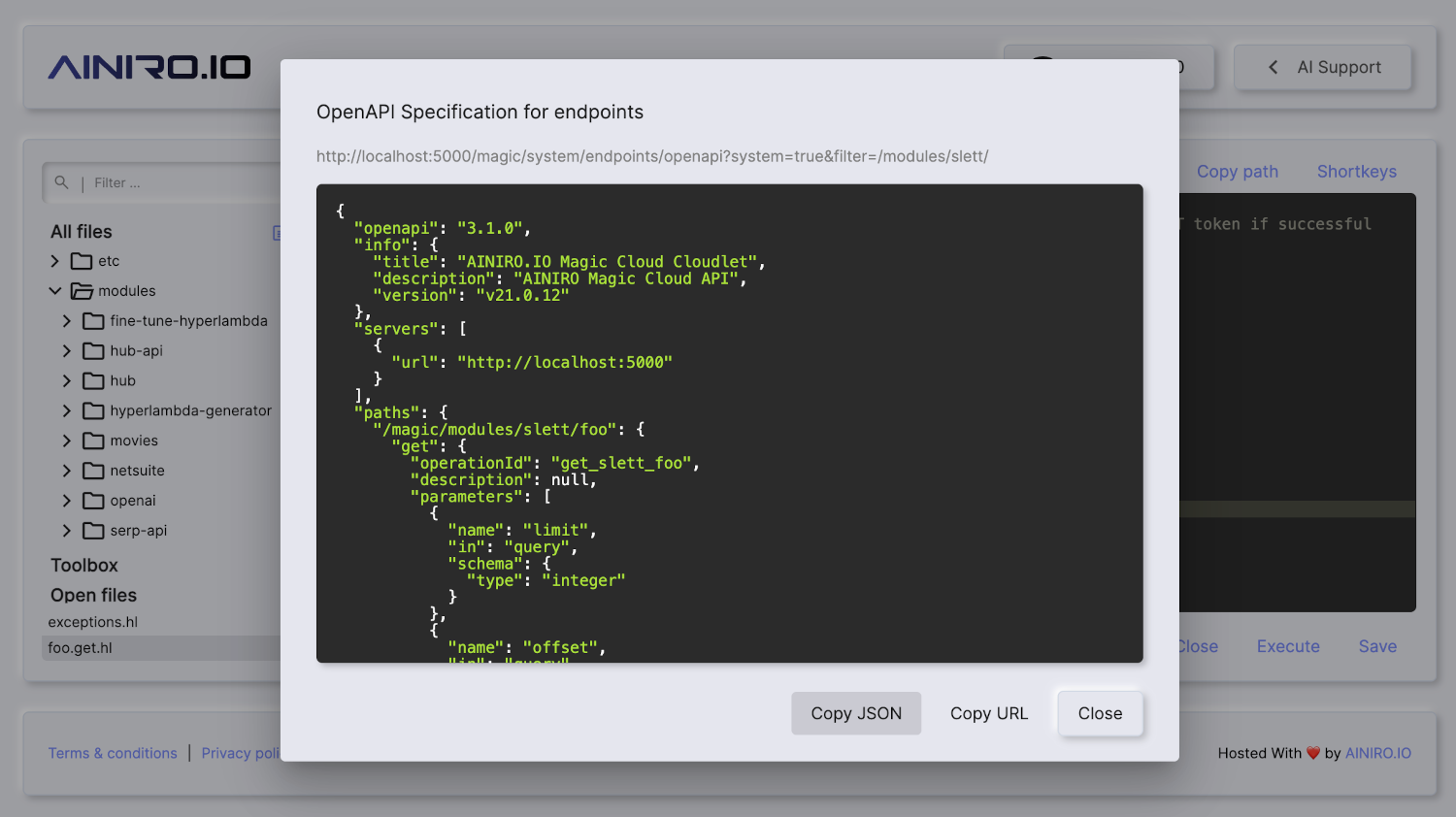 Retrieving OpenAPI specification for endpoint
