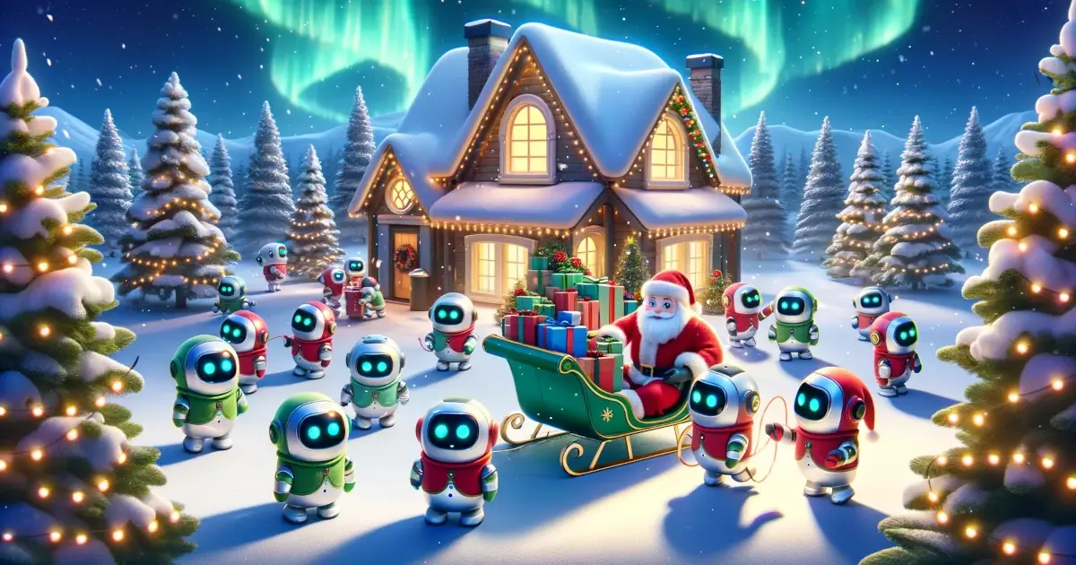 Santa's AI Chatbots helping him pack his sledge on the North Pole