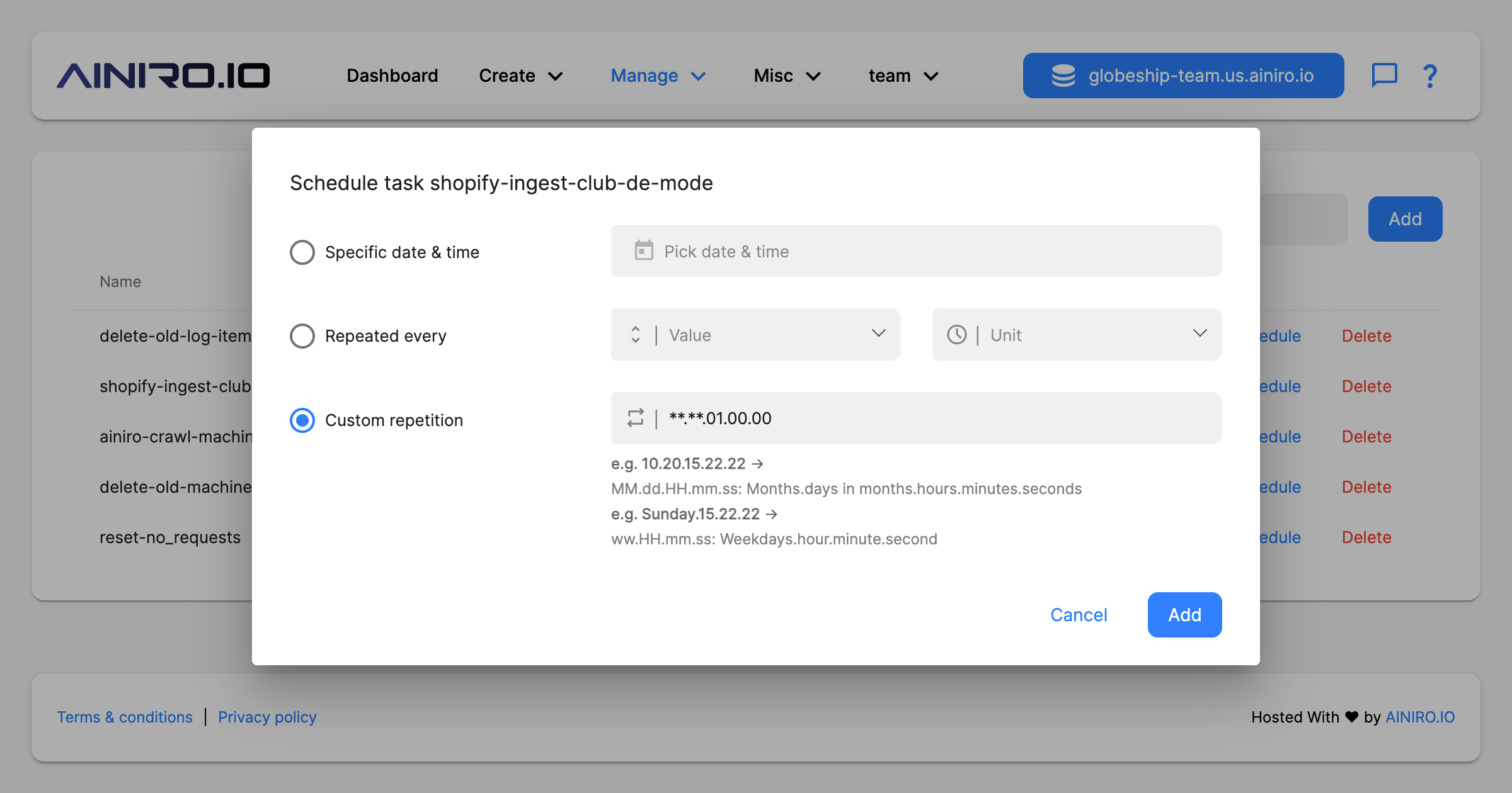 Scheduling your Shopify import task