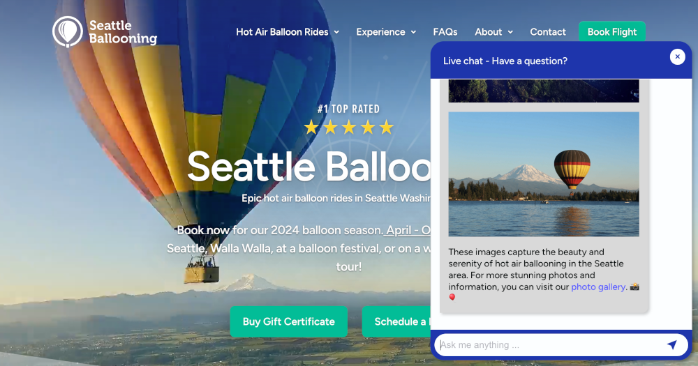 Seattle Ballooning's AI Chatbot showing images