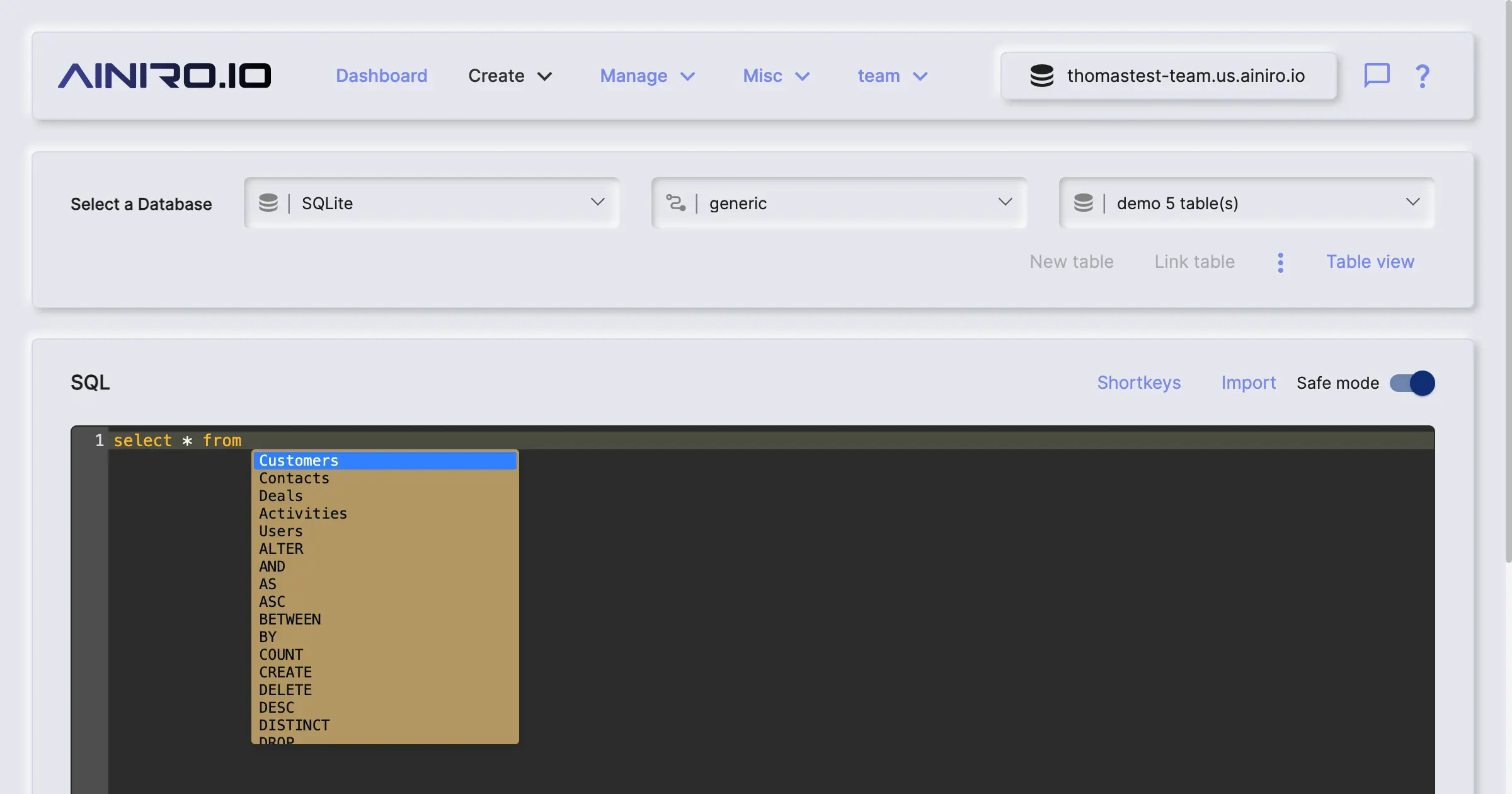 SQL Studio and its autocomplete feature