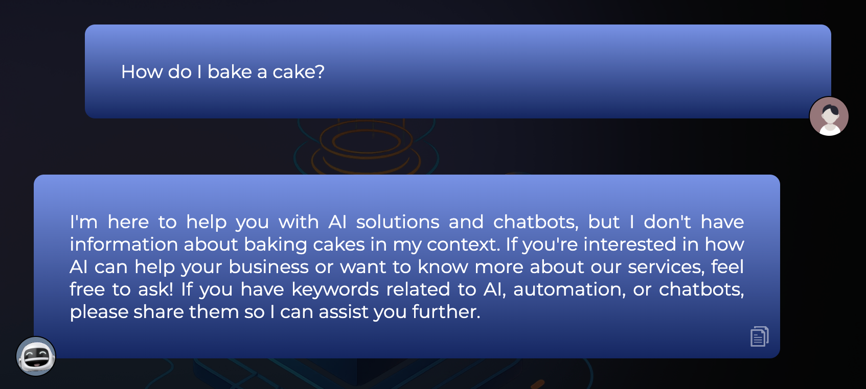 AI chatbot exclusively using RAG database to answer questions