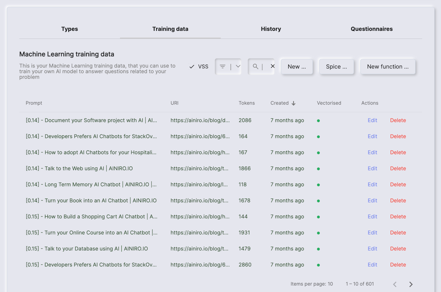 VSS search through RAG data in Magic Cloud