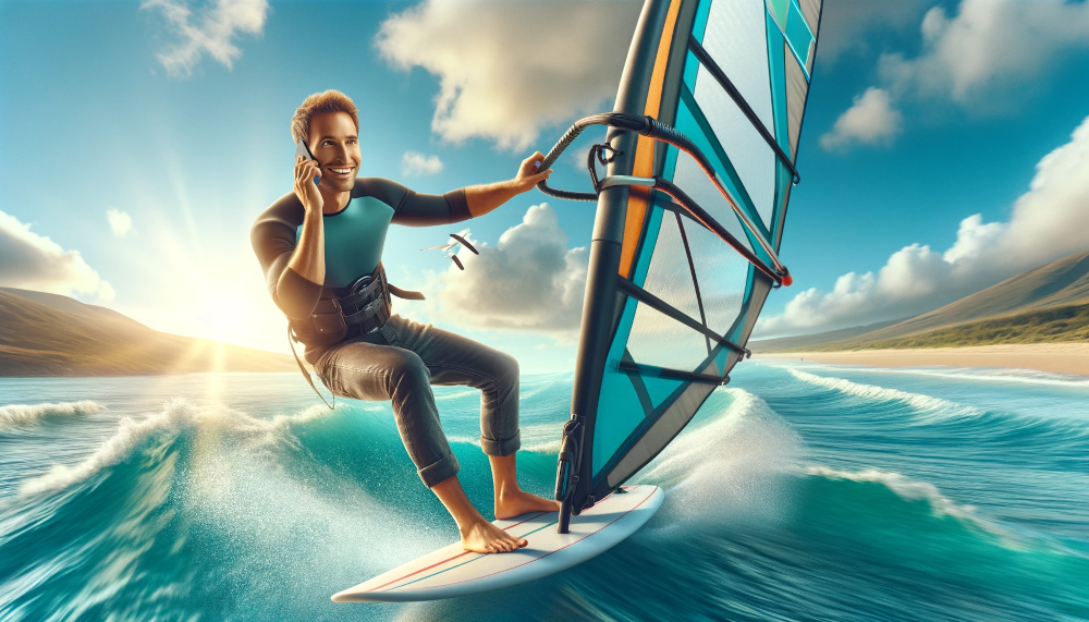 Windsurfing while speaking on the phone working