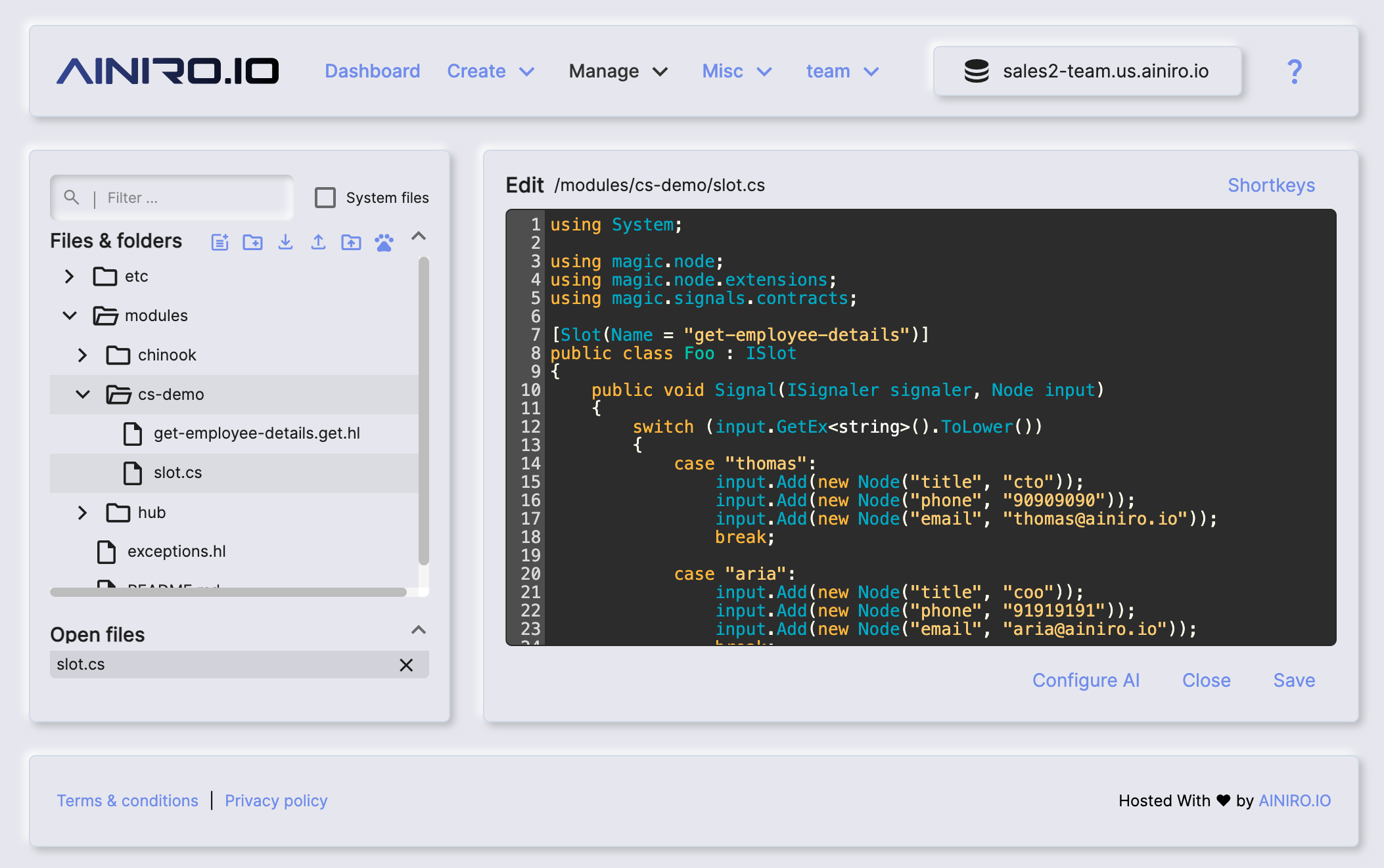 C# code in Hyper IDE