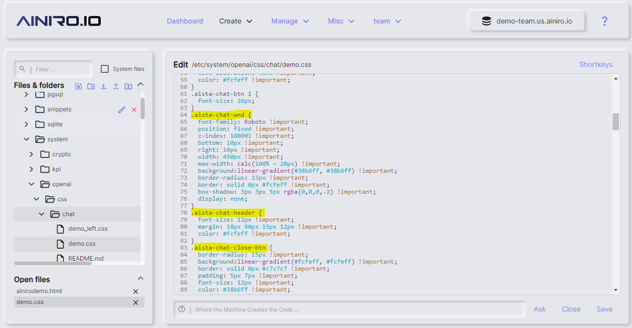 Chat window, header and close button