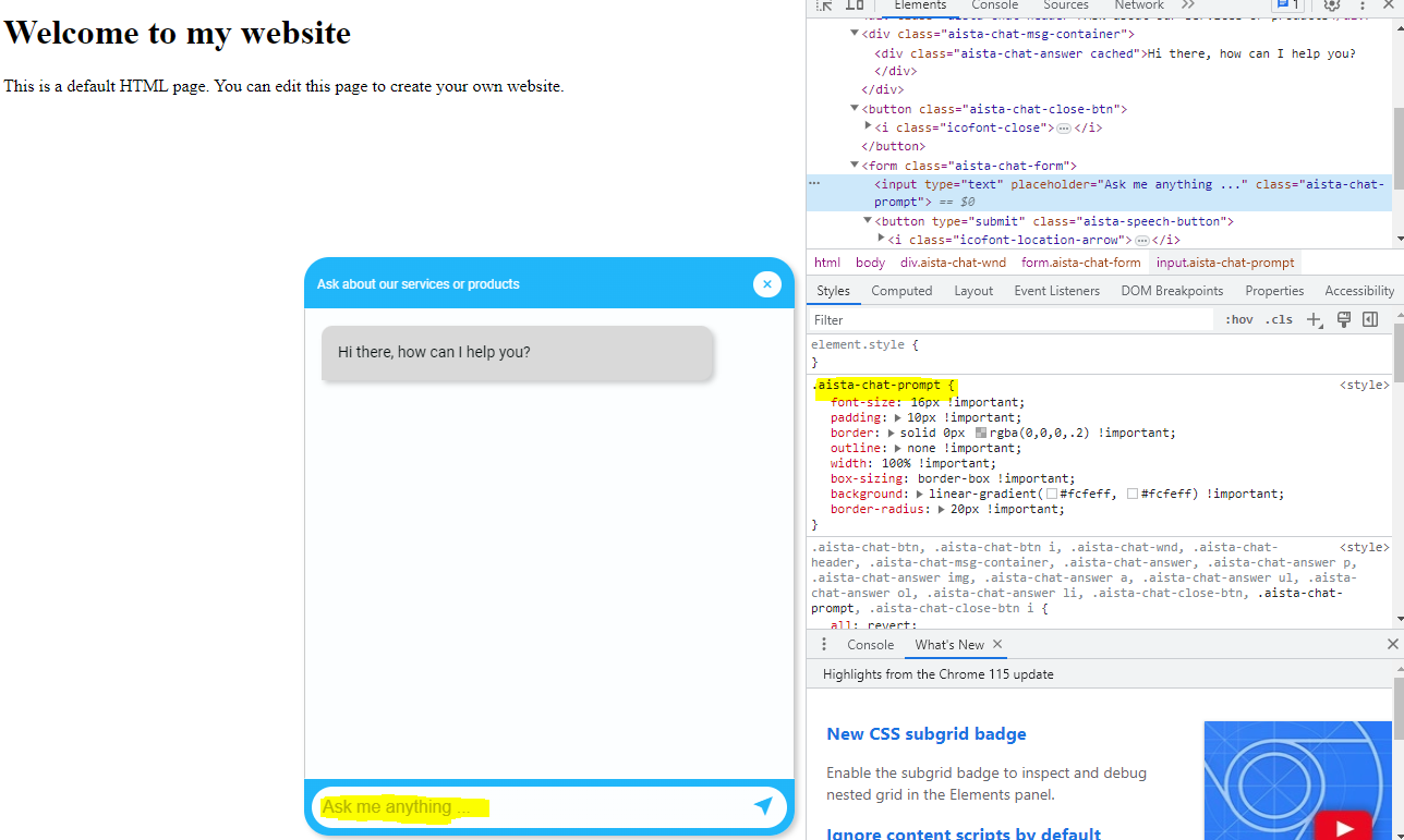 Inspect to find the CSS code