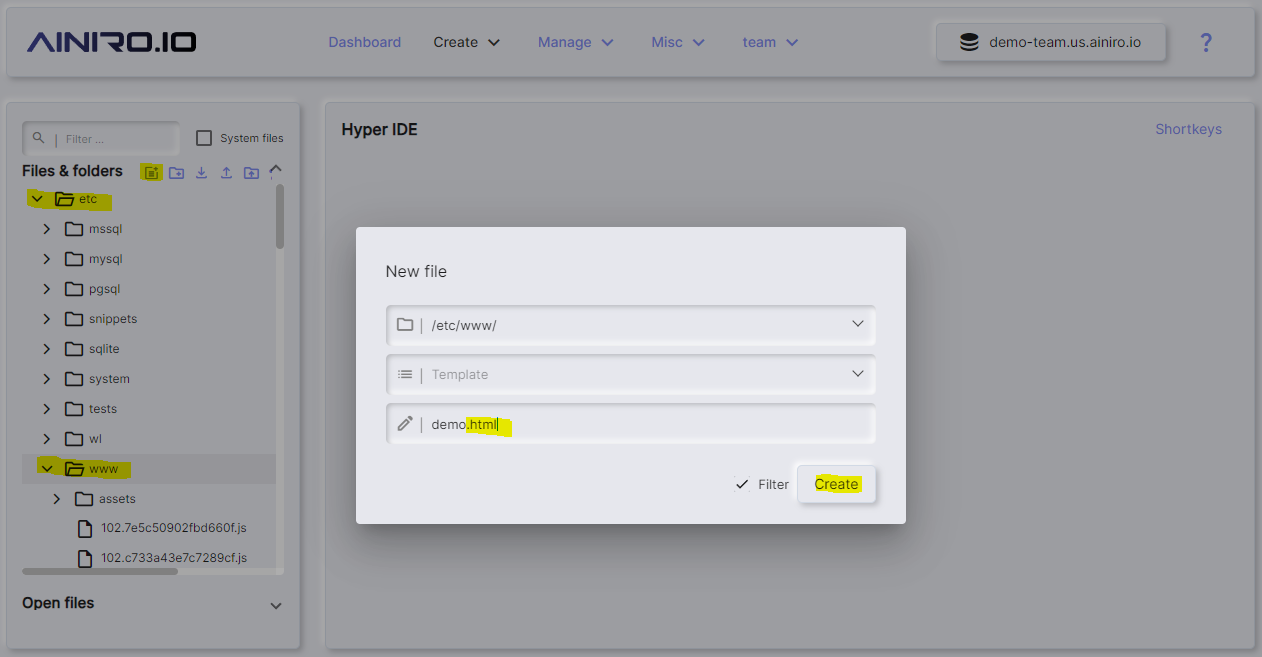 Create a default HTML page