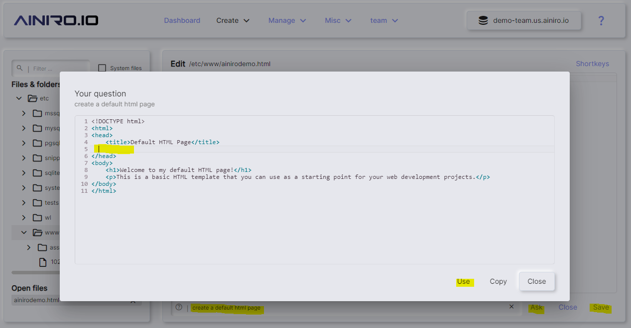 Create the HTML page