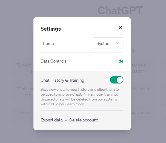 How to turn off chat history