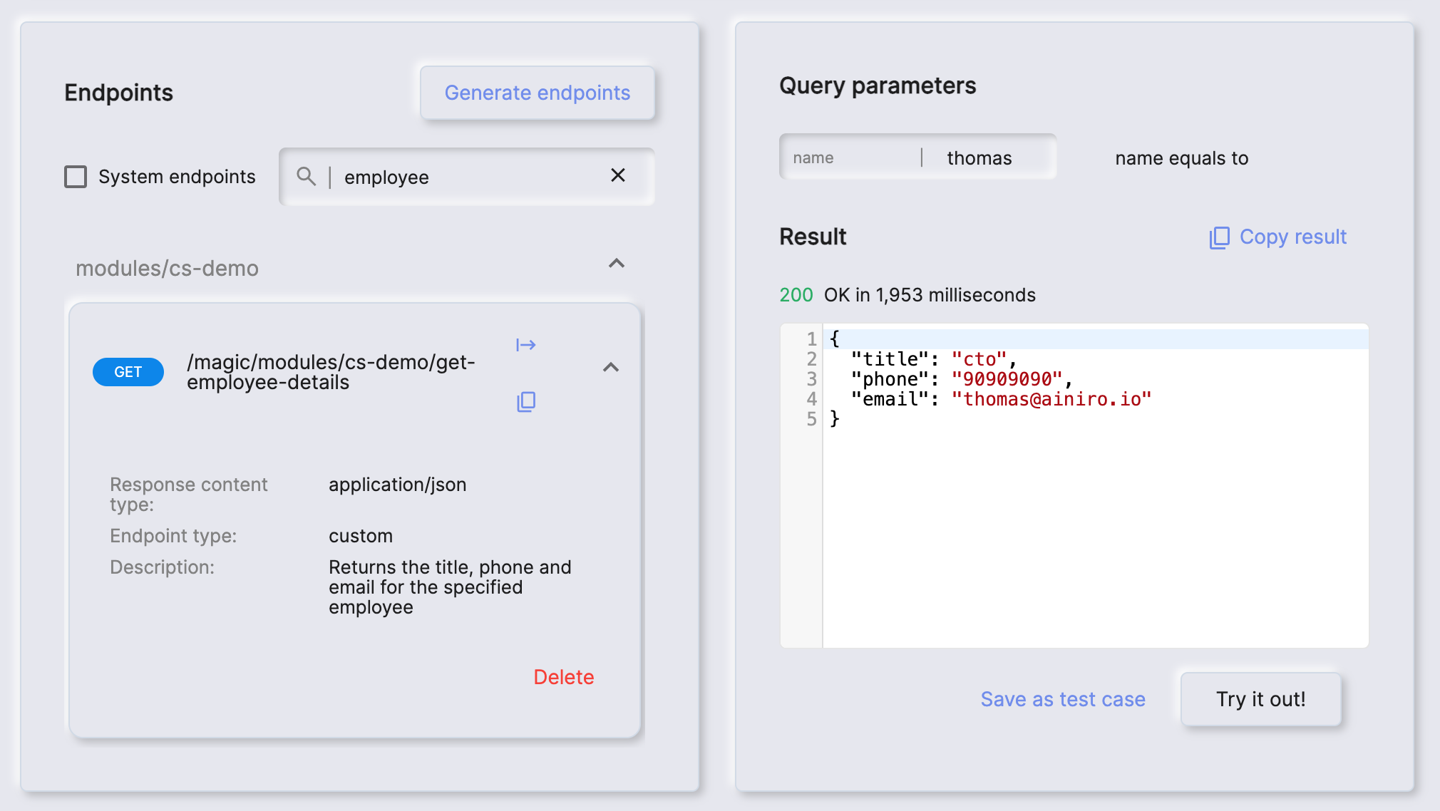 Executing a Magic endpoint