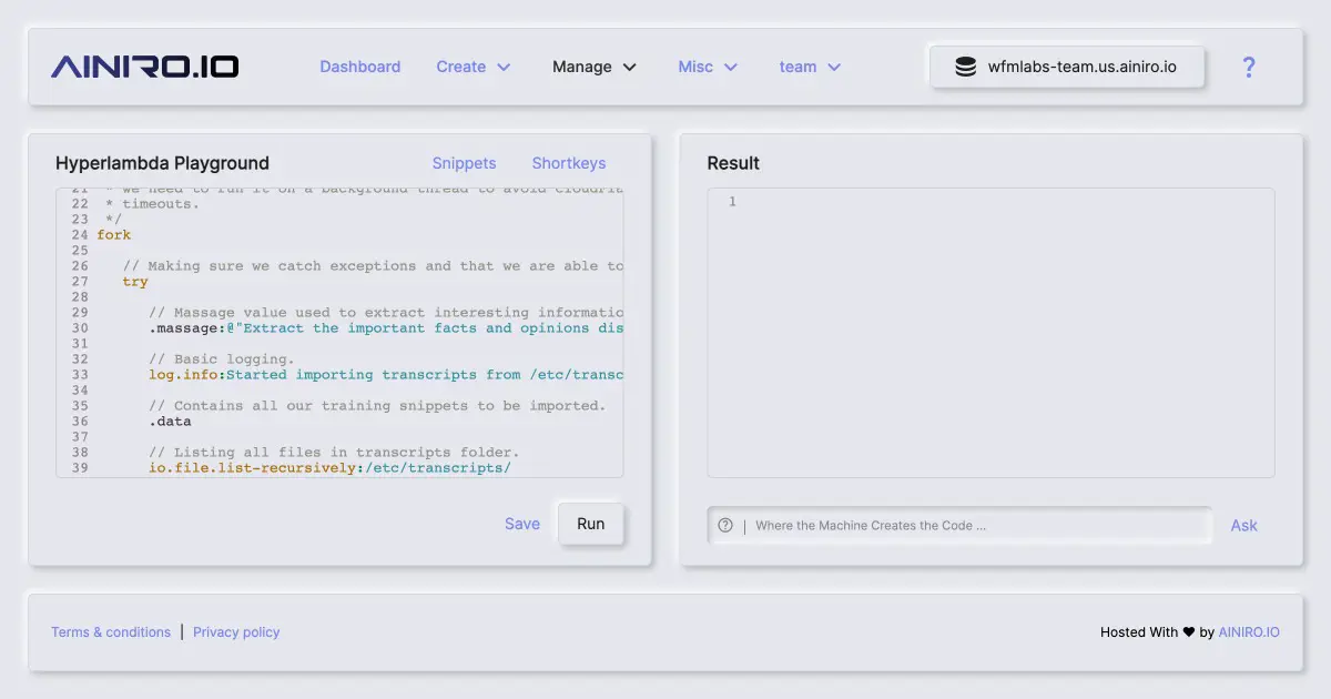 Importing YouTube and Podcast transcripts through the Hyperlambda Playground
