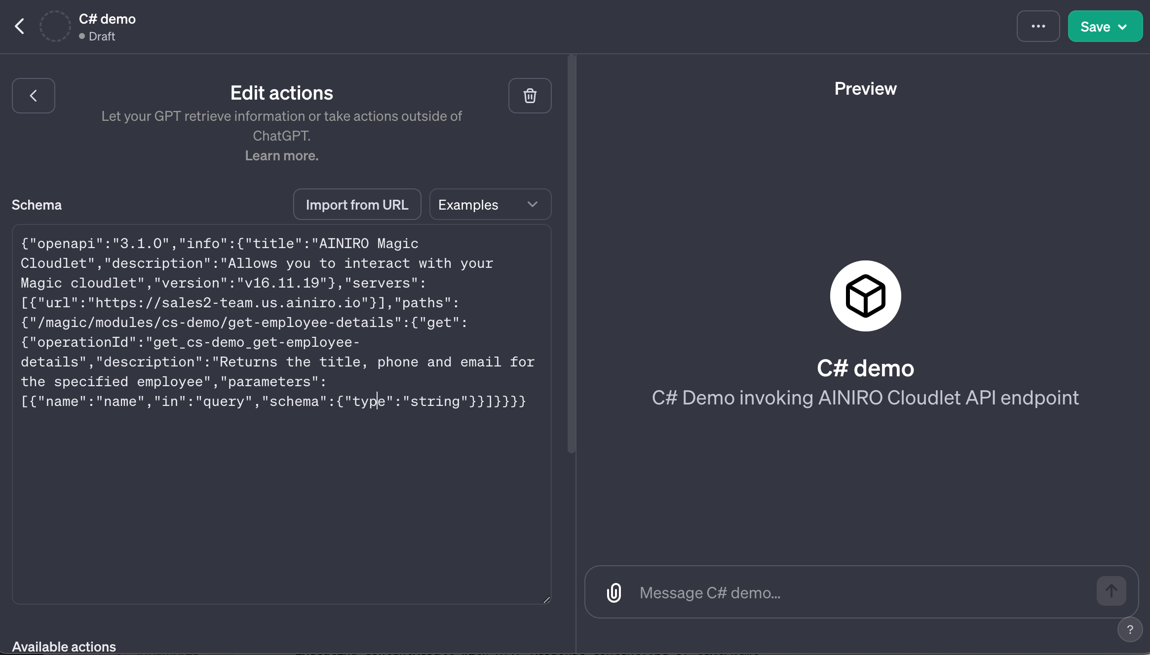 Importing OpenAPI specification to our GPT