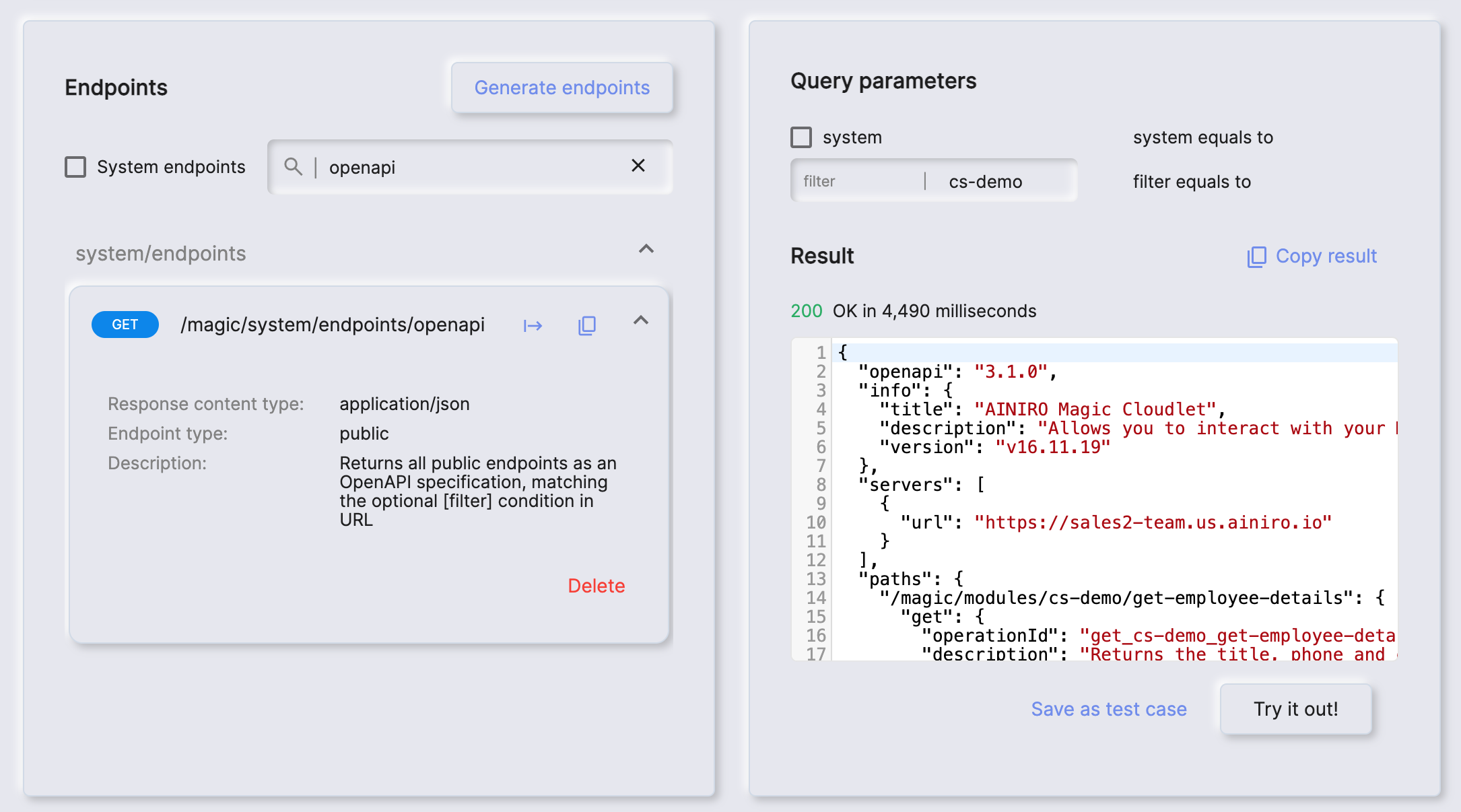 OpenAPI endpoint in Magic's Dashboard