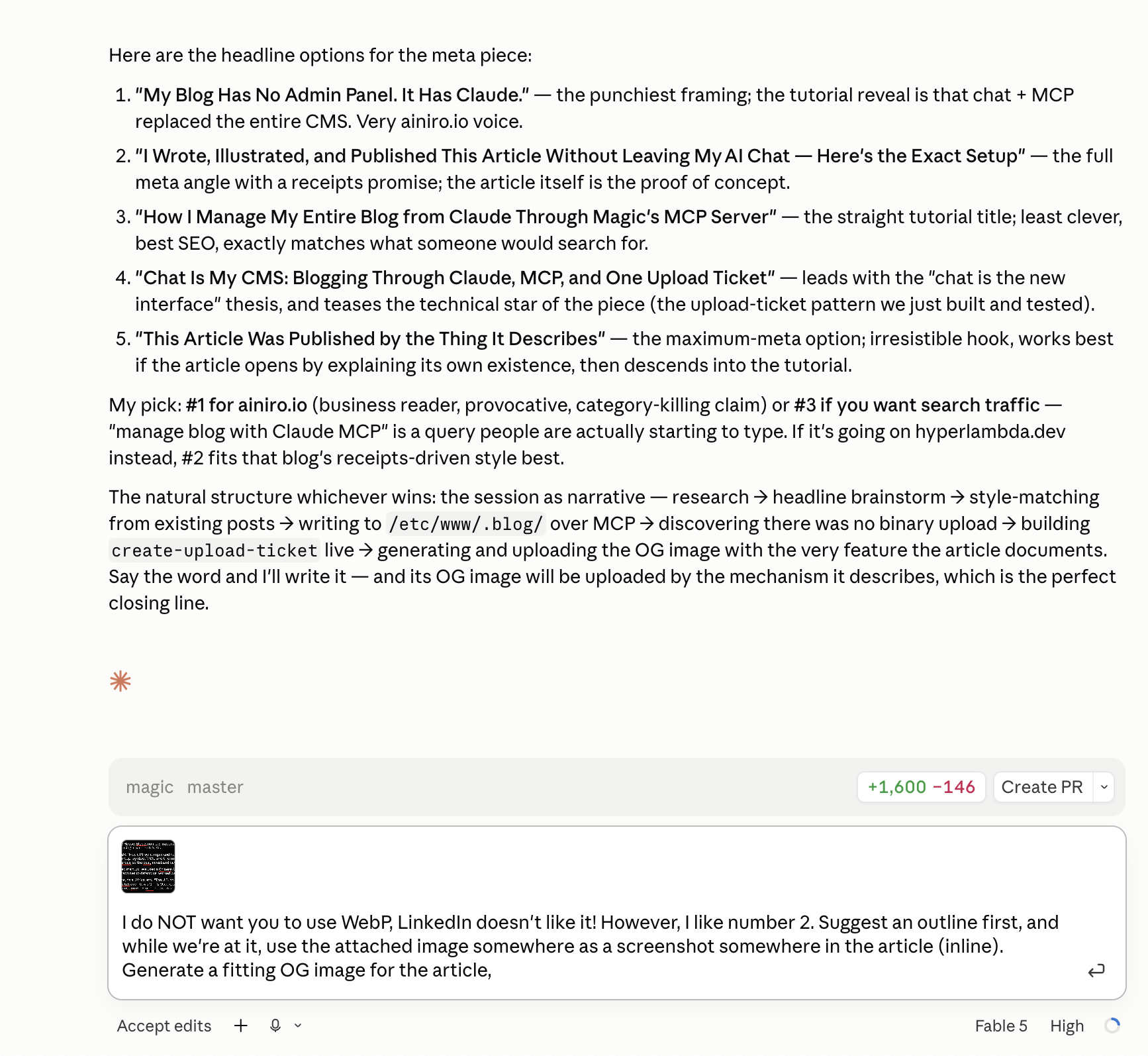 The actual conversation this article came from - picking this article's own headline