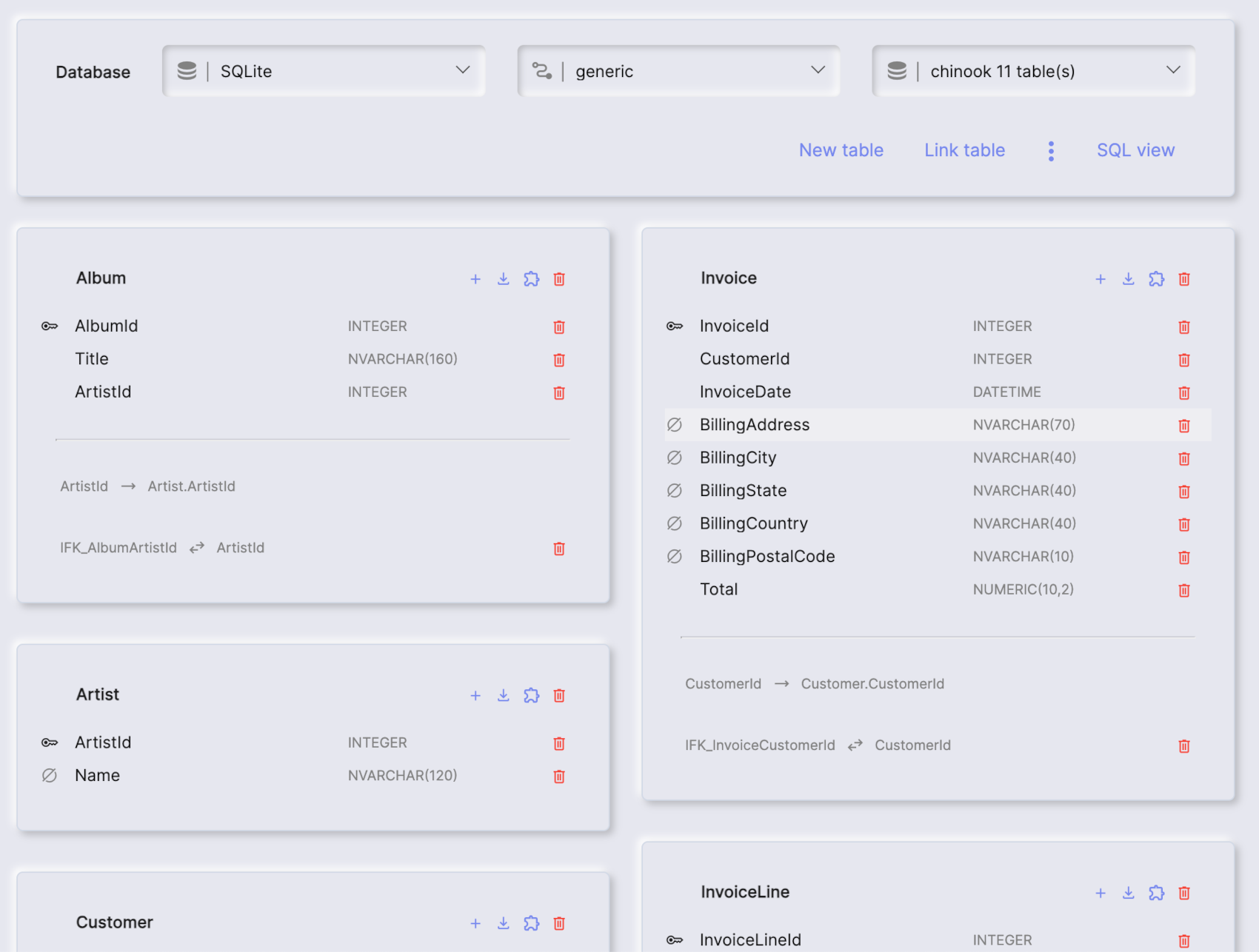 SQL Studio allowing you to visually design your database