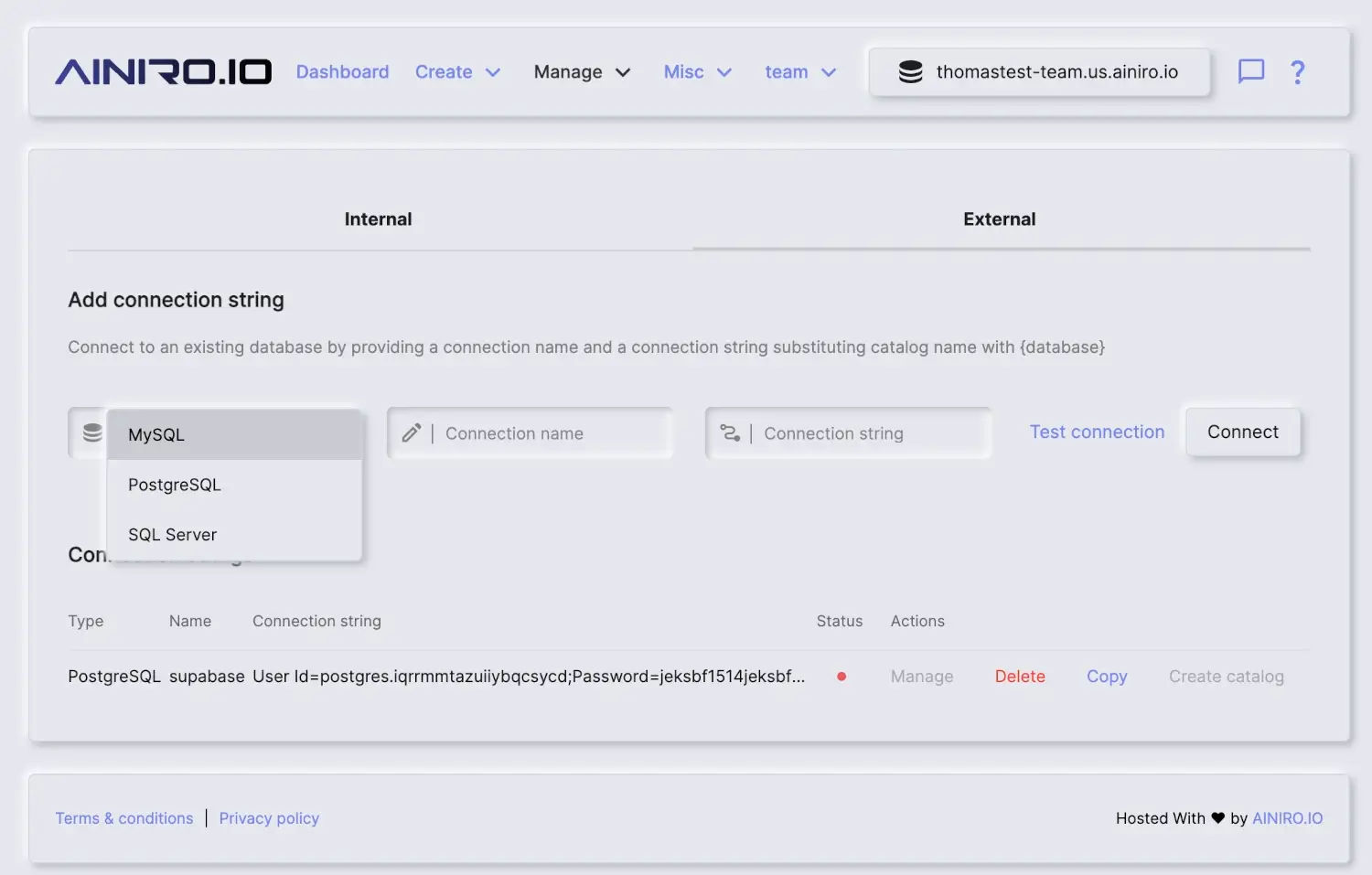 Adding your connection string